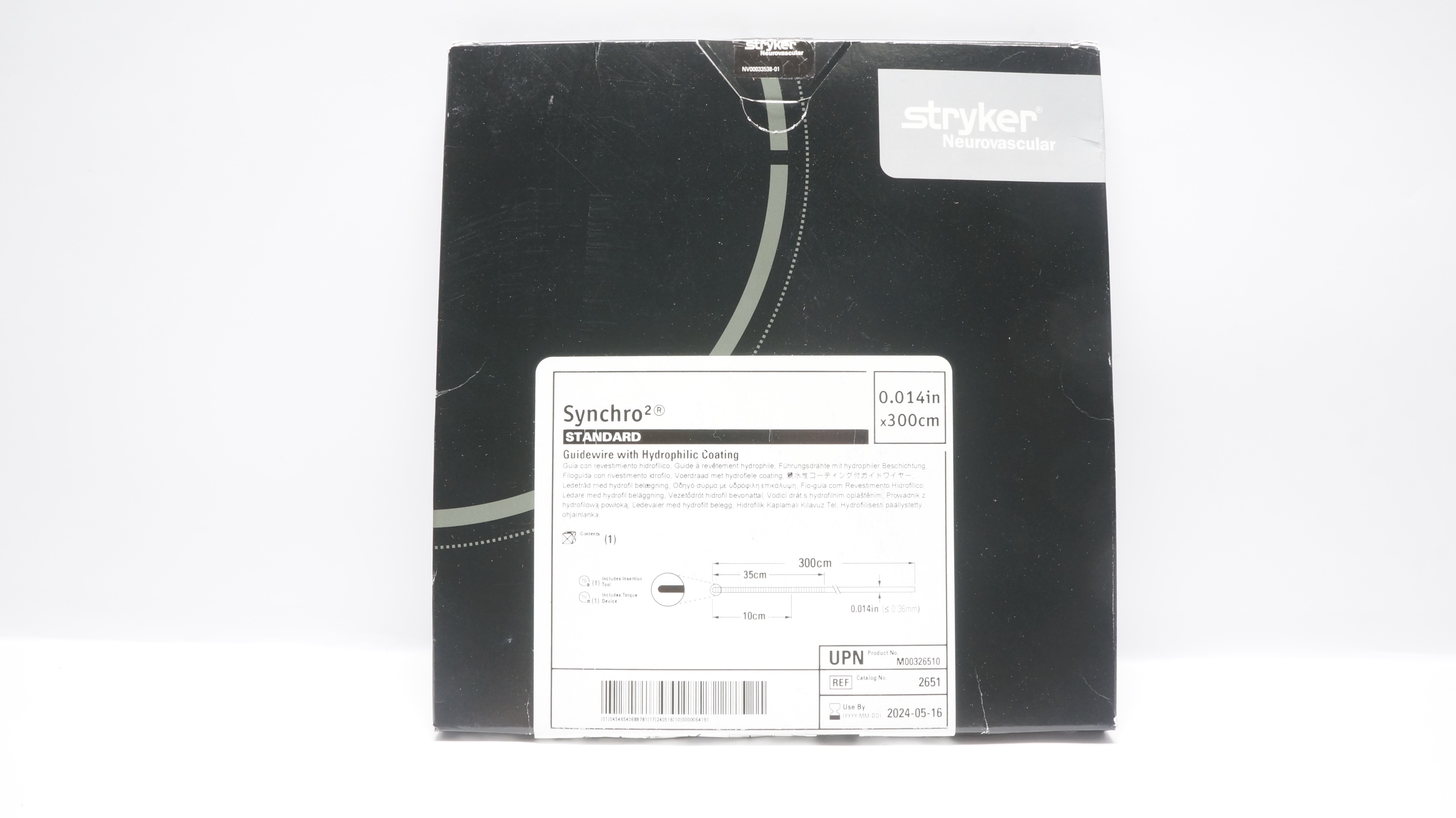 Stryker 2651 Synchro2 Standard Guidewire w/Hydrophilic Coating 0.014inch x 300cm (x)