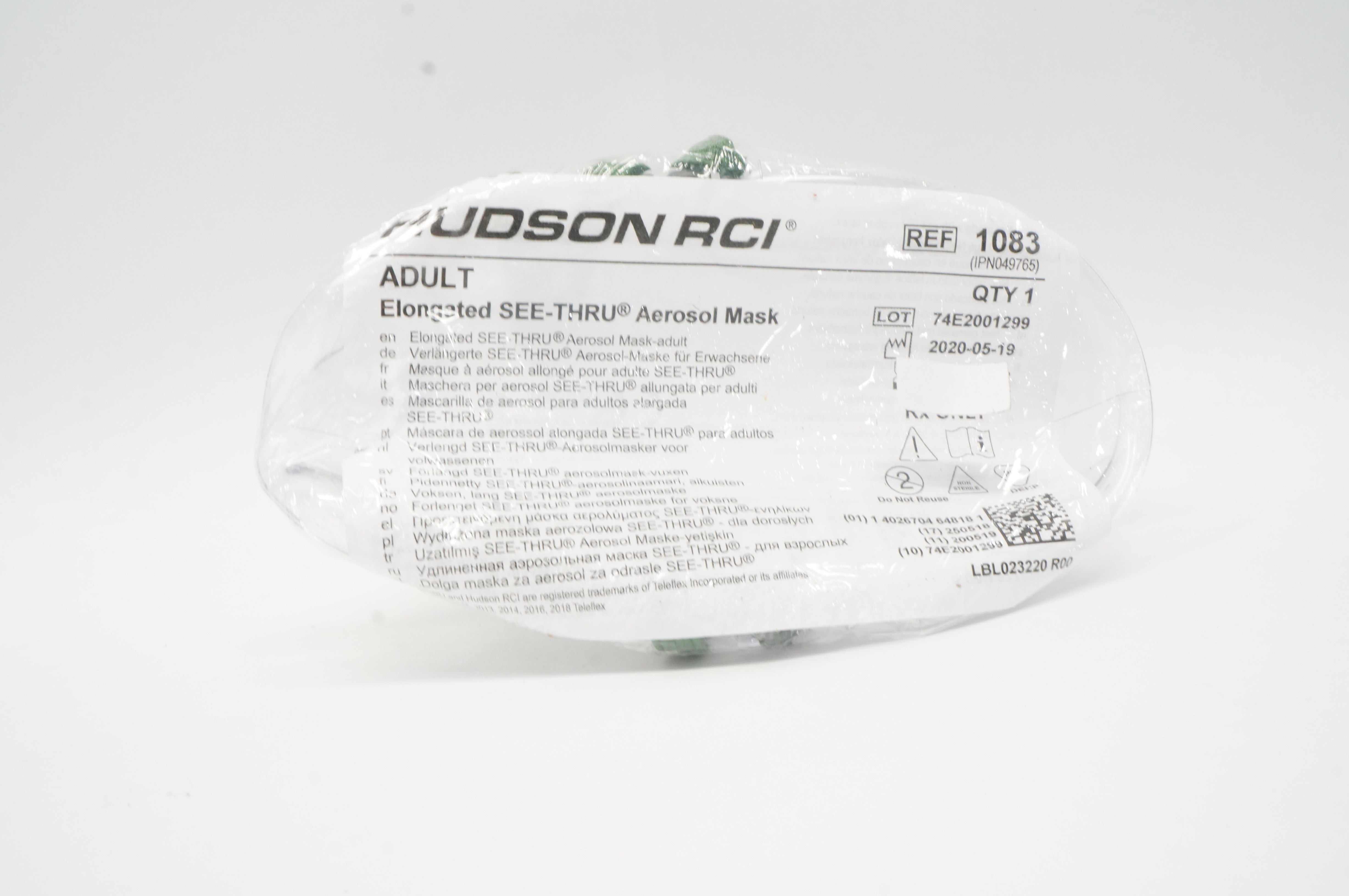 Hudson RCI 1083 Teleflex Elongated SEE-THRU Aerosol Mask, Adult