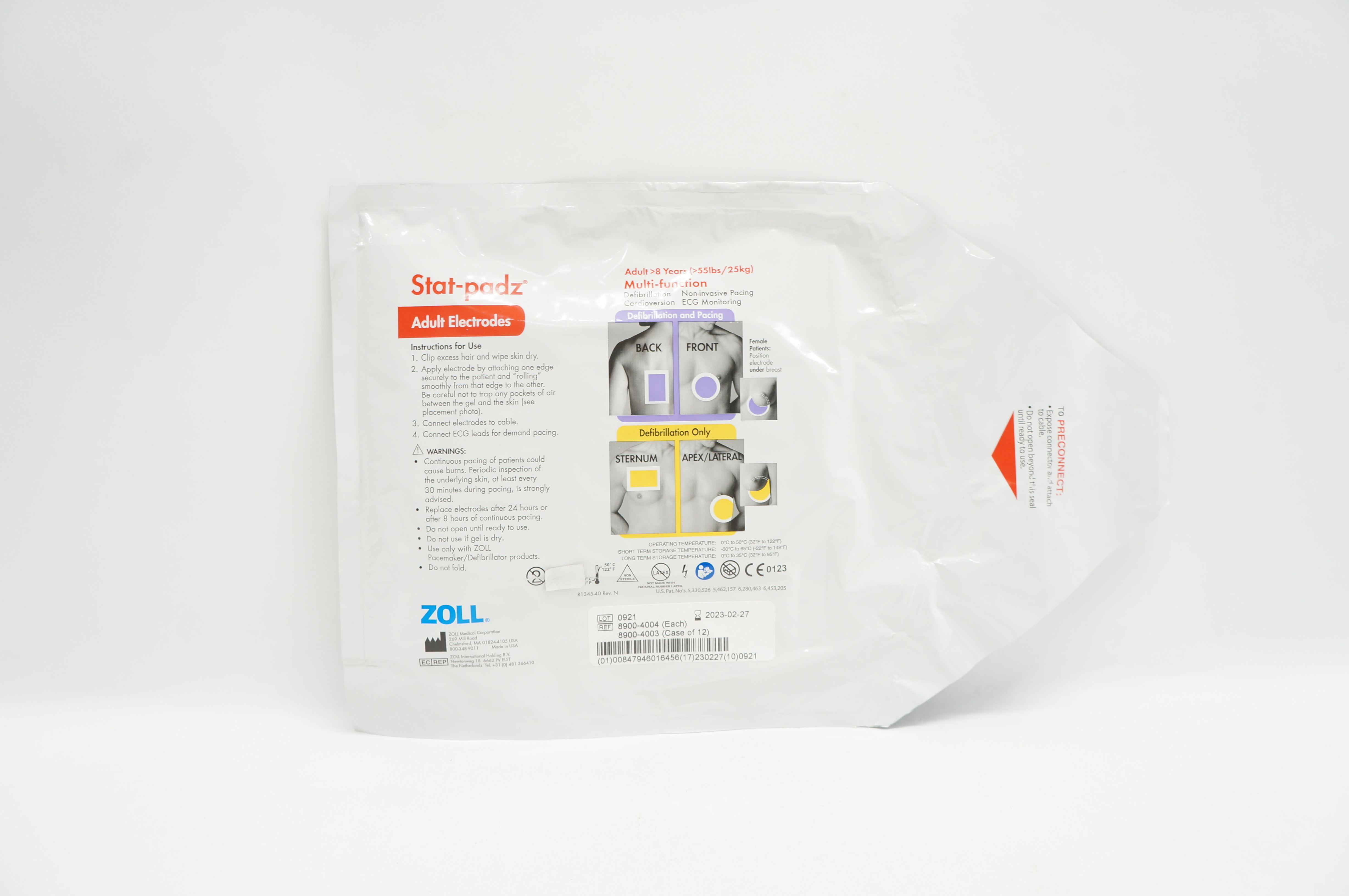 Zoll 8900-4004 Stat-padz Multi-Function Adult Electrodes >8 Years >55 lbs (x)