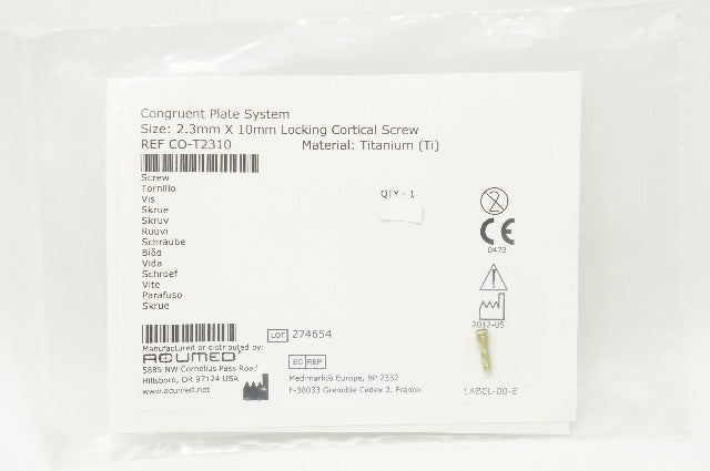 Acumed CO-T2310 Congruent Plate System 2.3mm x 10mm Locking Cortical Screw