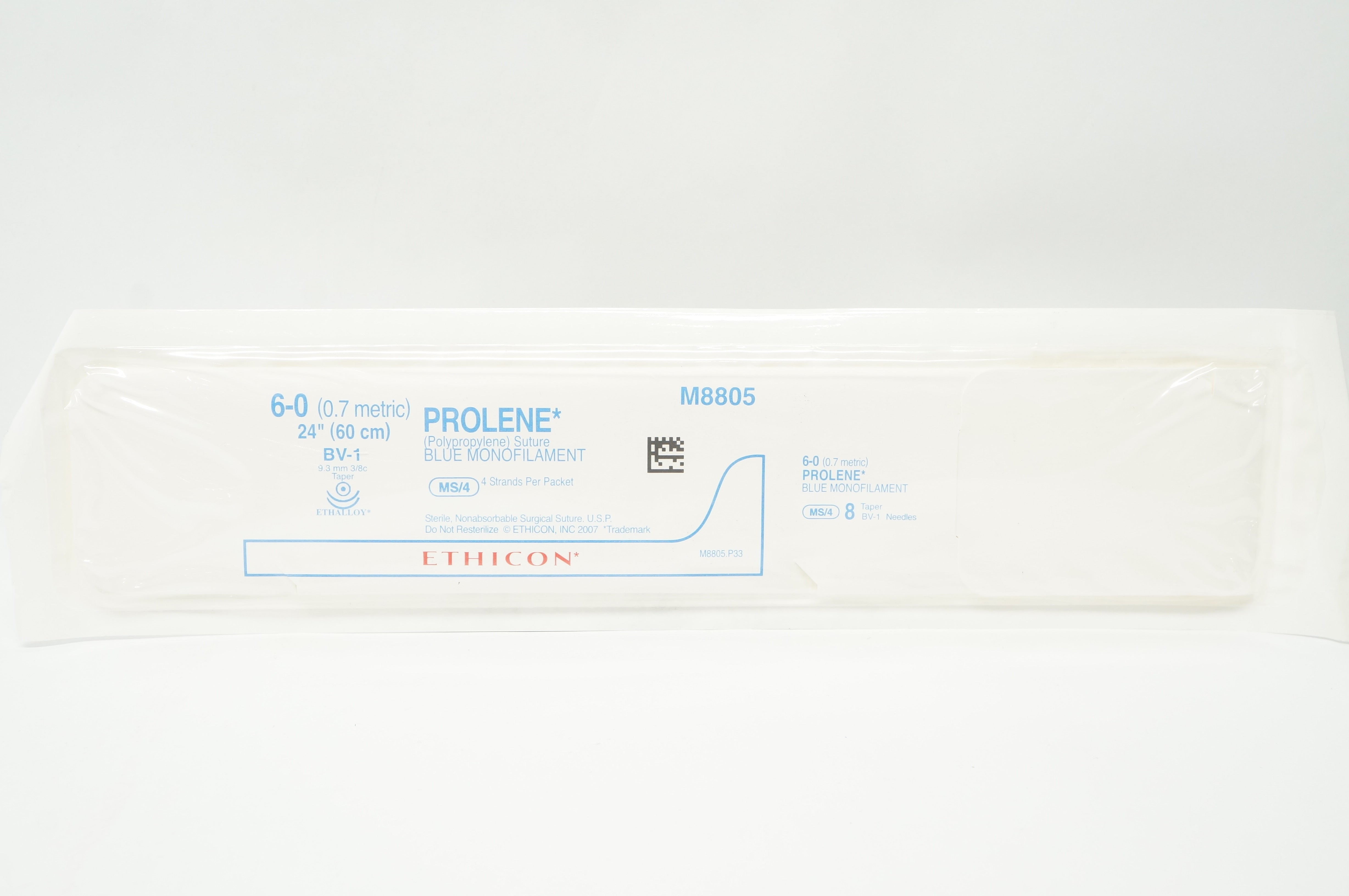 Ethicon M8805 6-0 Prolene Polypropylene Stre BV-1 9.3mm 3/8c Taper, 24inch (x)
