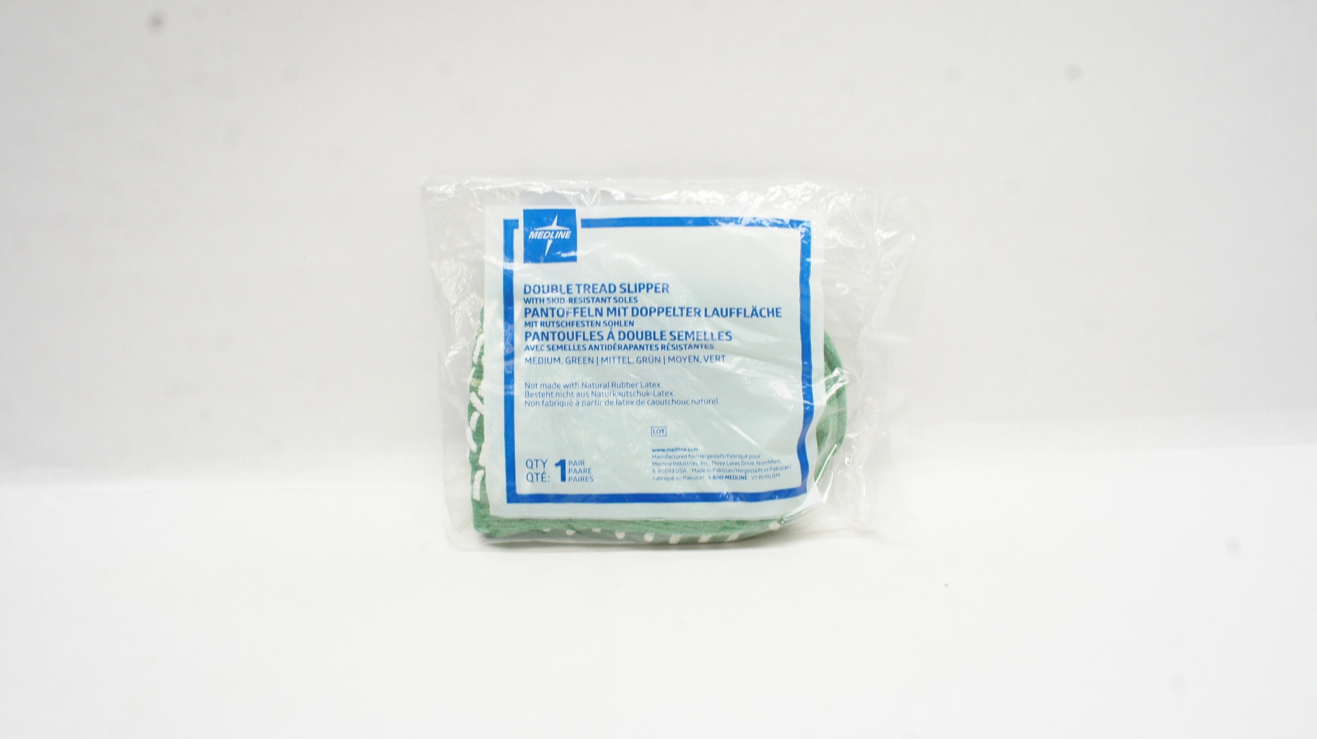 Medline MDTDBLGREENM Double Tread Slipper, Green, Medium