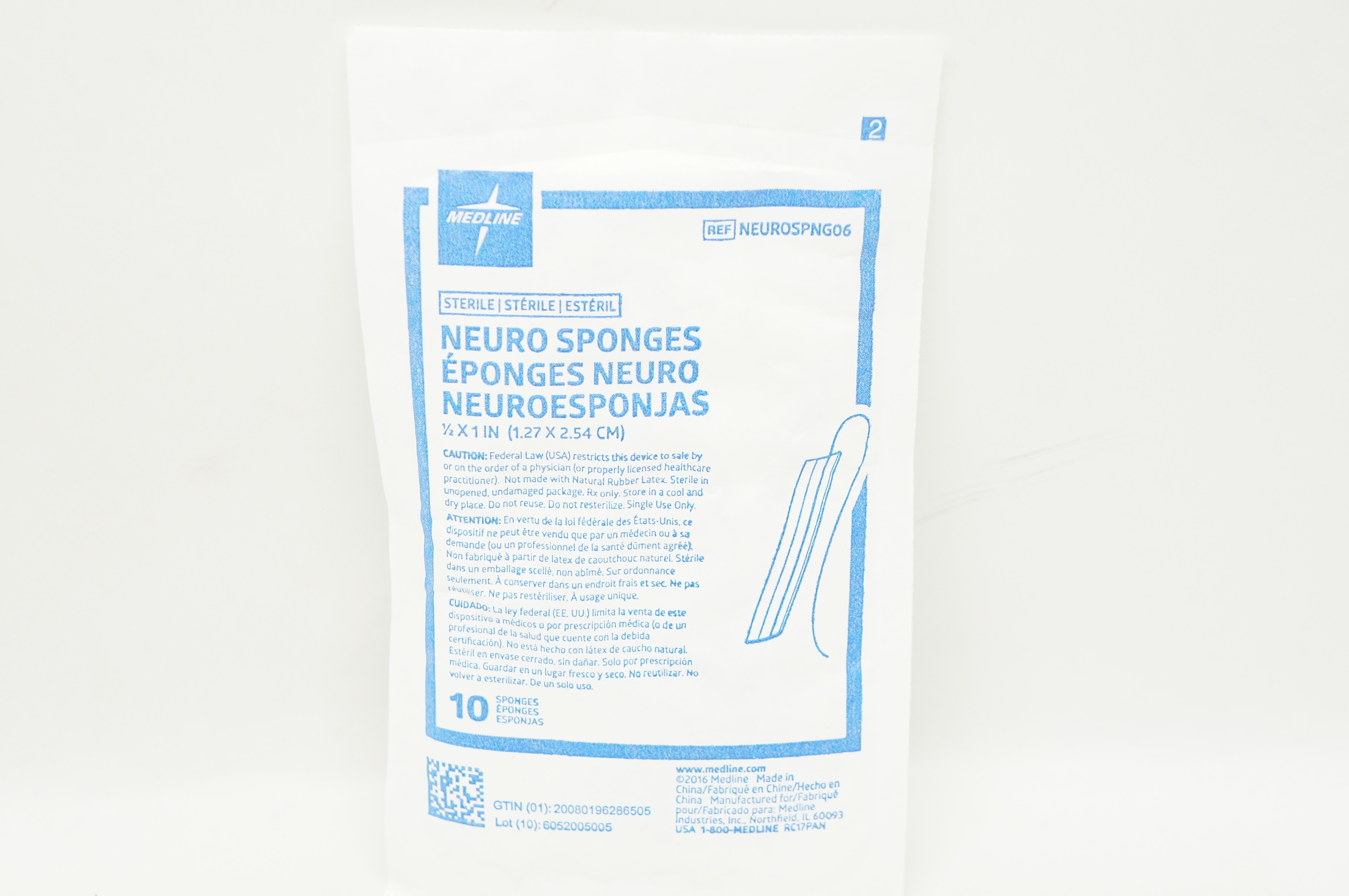 Medline NEUROSPNG06 Neuro Sponges 1/2inch x 1inch - Pack of 10