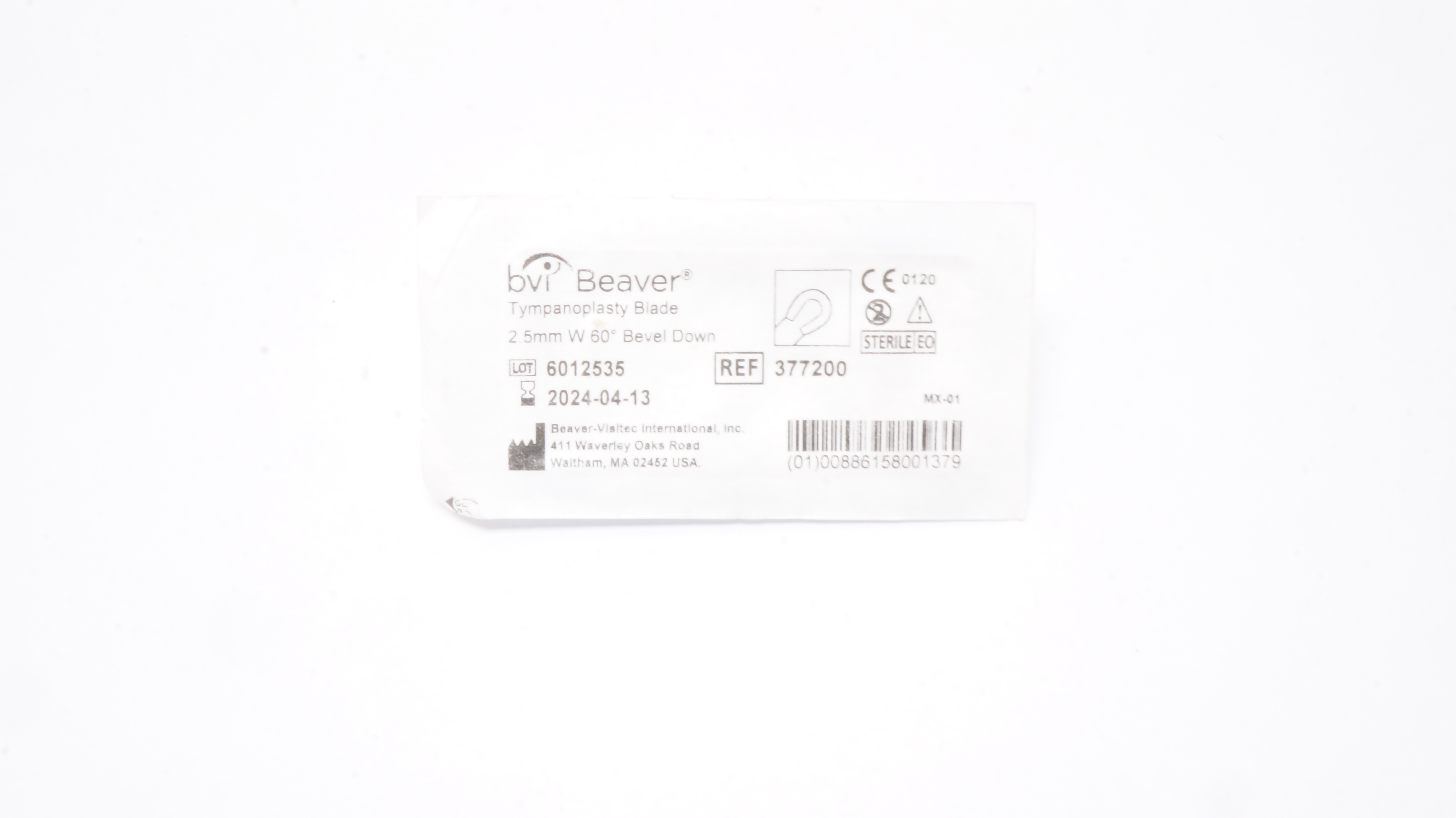 BVI Beaver Visitec 377200 Tympanoplasty Blade 2.5mm W 60° Bevel Down