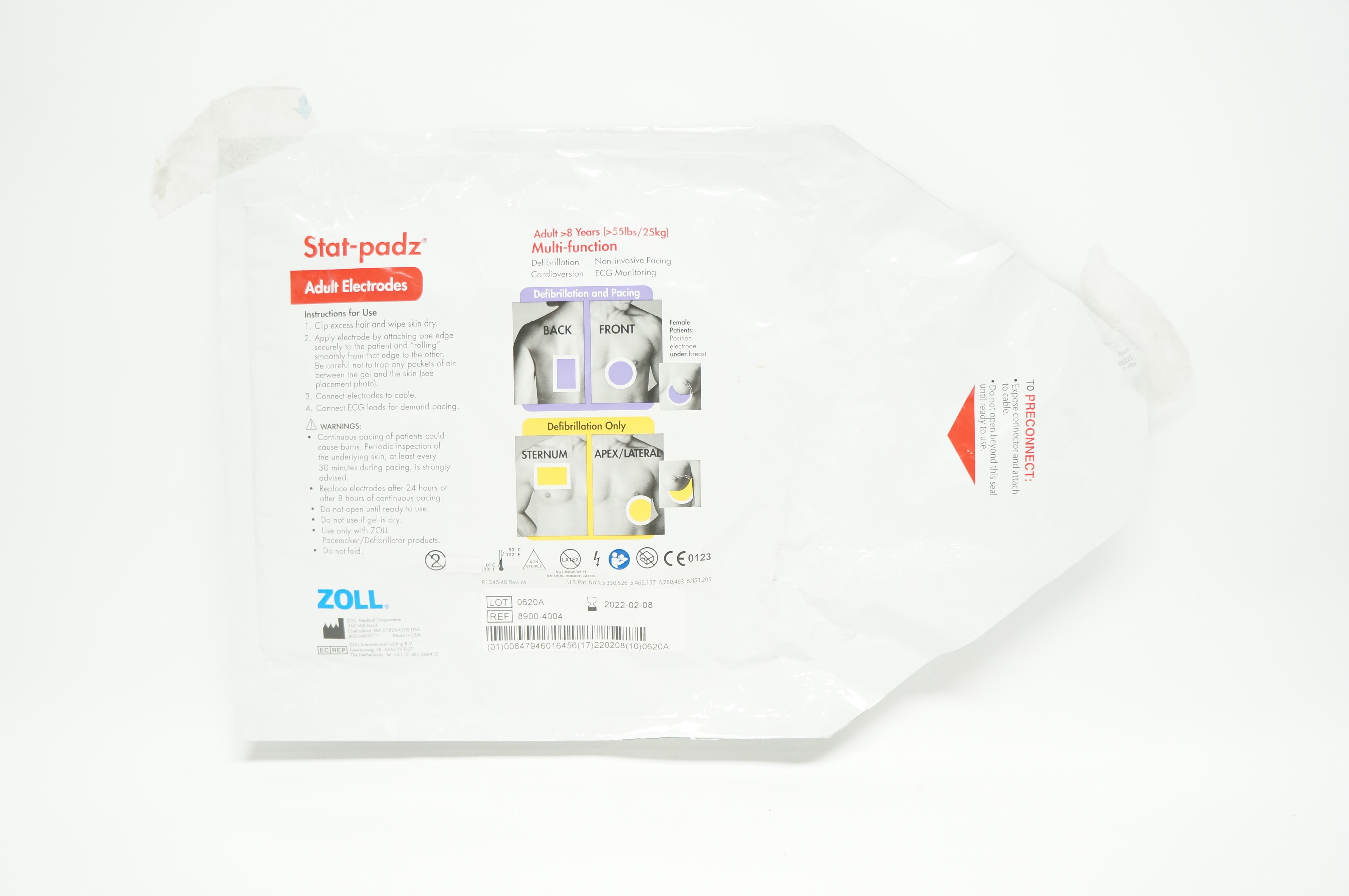 Zoll 8900-4004 Stat-padz Multi-Function Adult Electrodes >8 Years, >55 lbs (x)