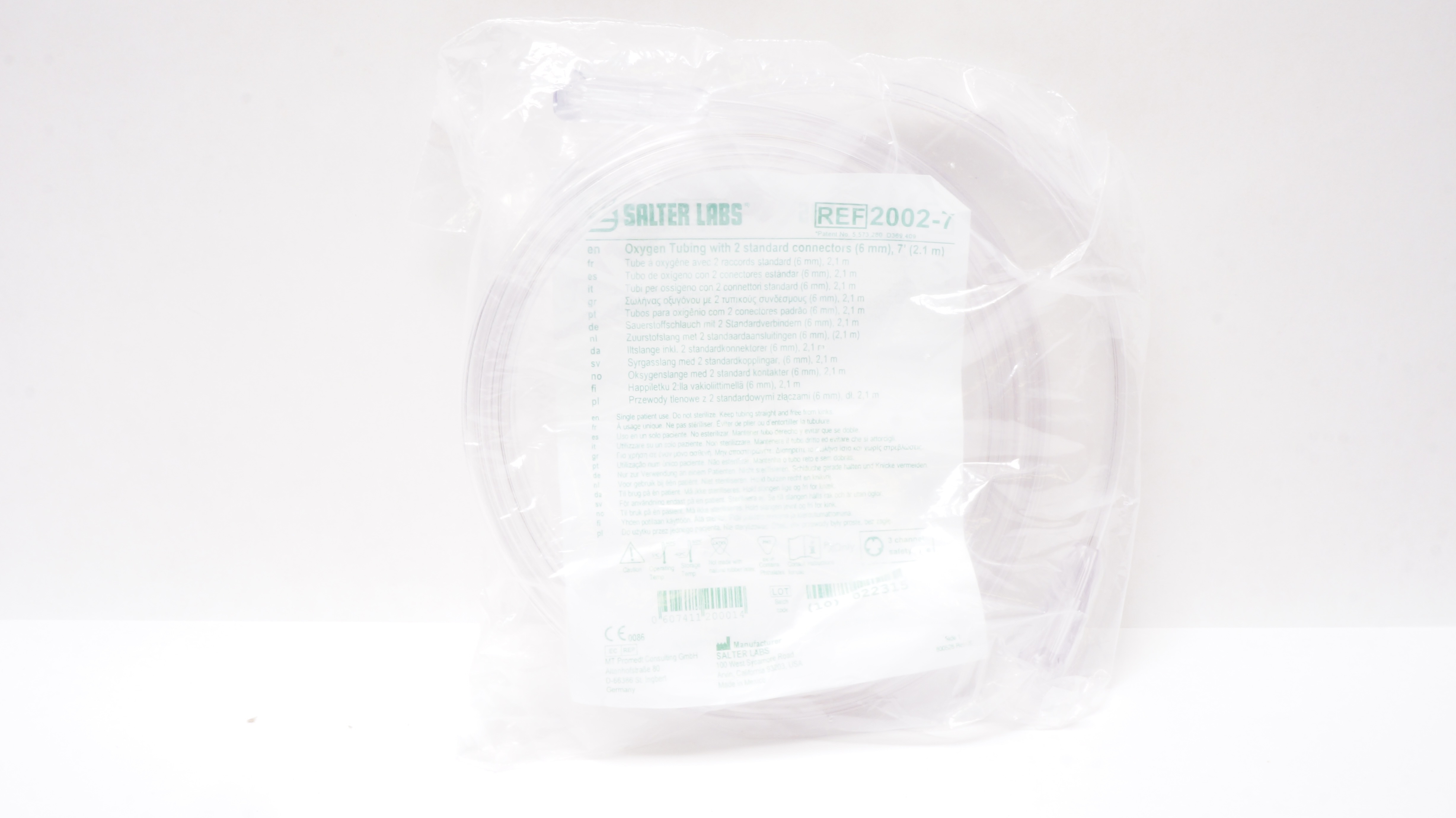 Salter Labs 2002-7 Oxygen Tubing w/ 2 Standard Connectors