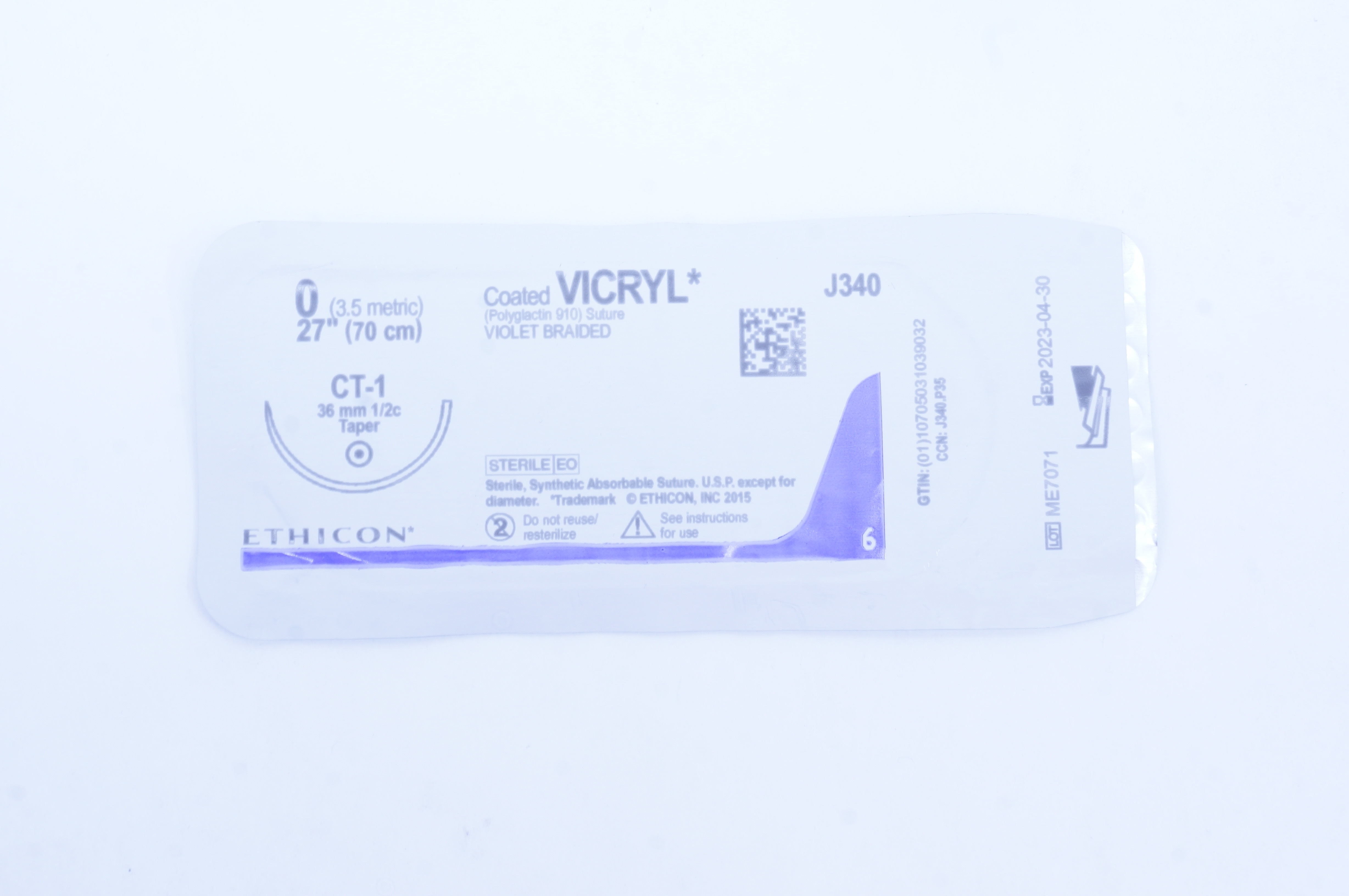 Ethicon J340 0 Coated VICRYL Stre, CT-1 36mm 1/2c Taper, 27inch