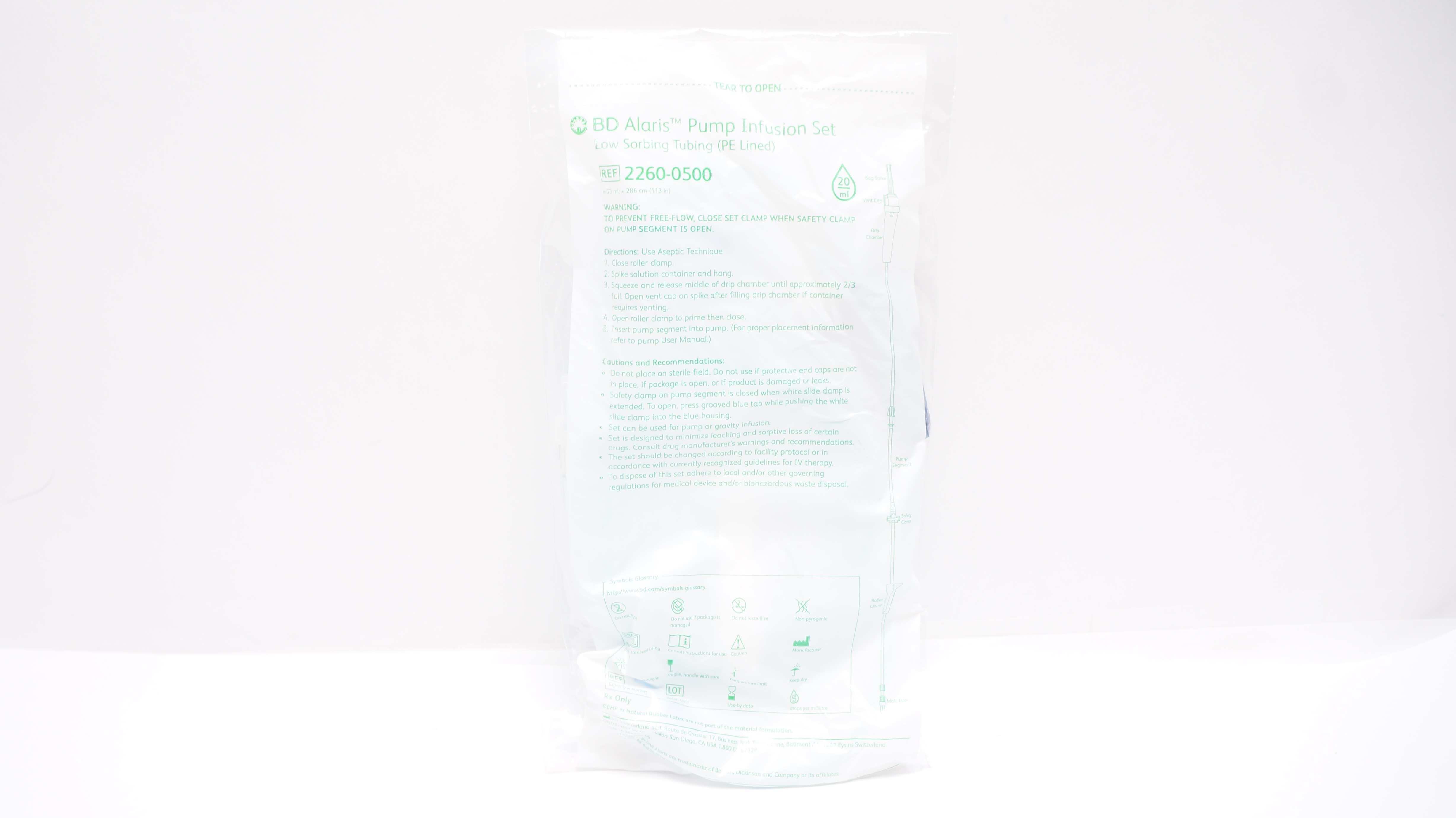BD 2260-0500 Alaris Pump Infusion Set Low Sorbing Tubing 23mlx113inch 20Drops/ml