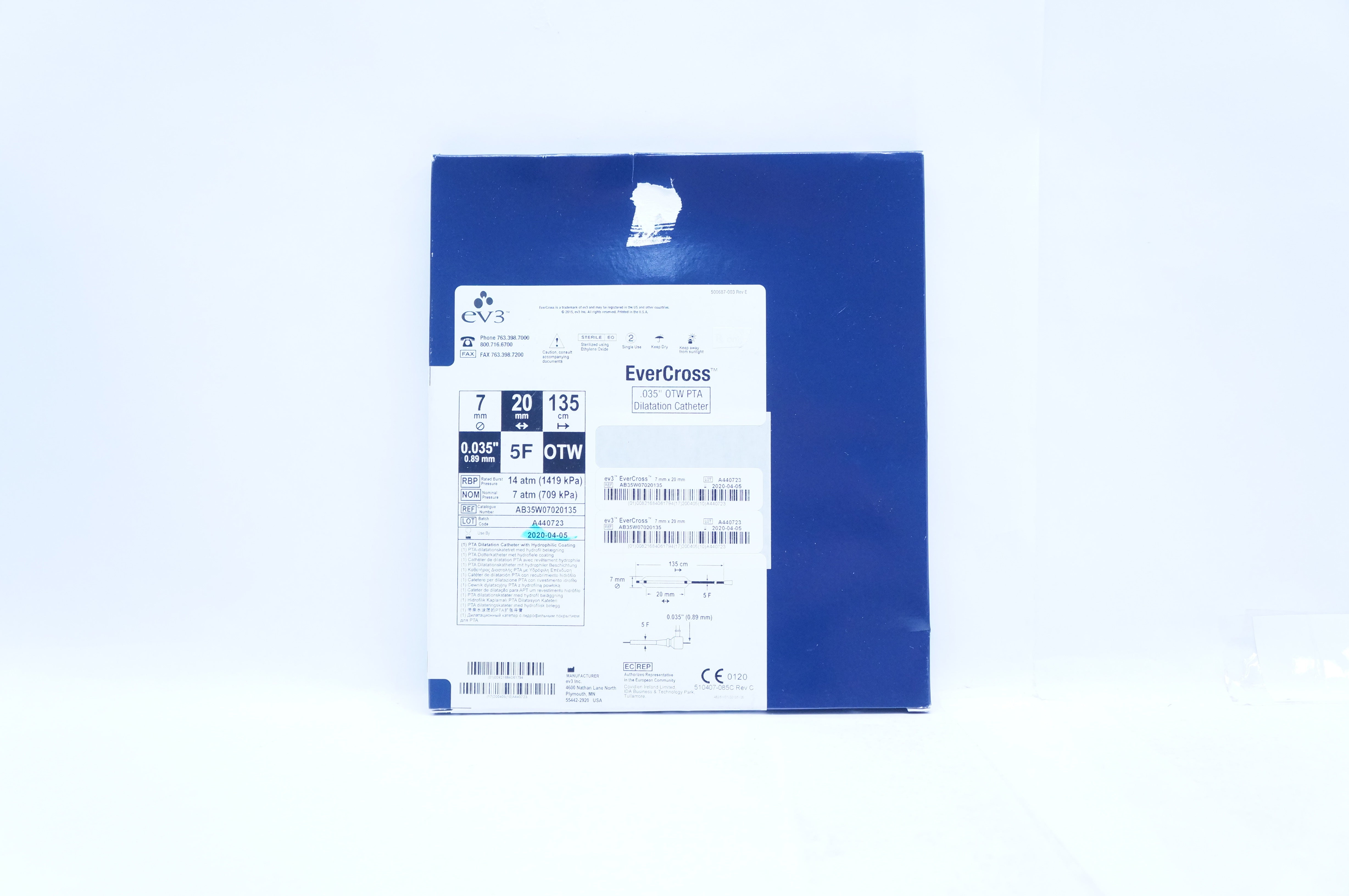 EV3 AB35W07020135 EverCross 0.035inch OTW PTA Dilatation Cath. 7mm x 20mm (x)