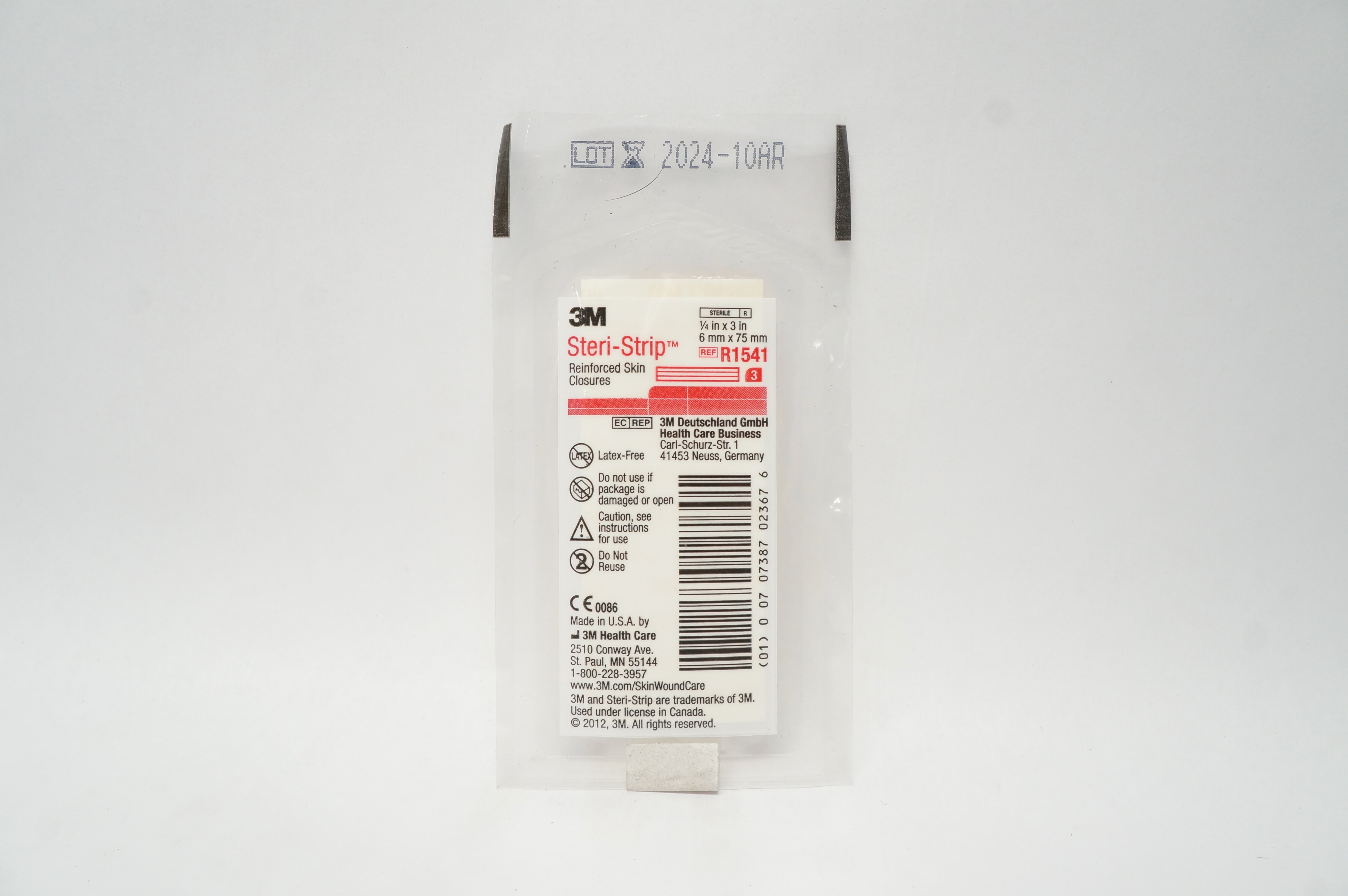 3M R1541 Steri-Strip Reinforced Skin Closures 1/4inch x 3inch -  Pack of 3