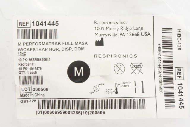 Respironics 1041445 Performatrak Full Mask W/Capstrap HGR, DISP, DOM, Size M