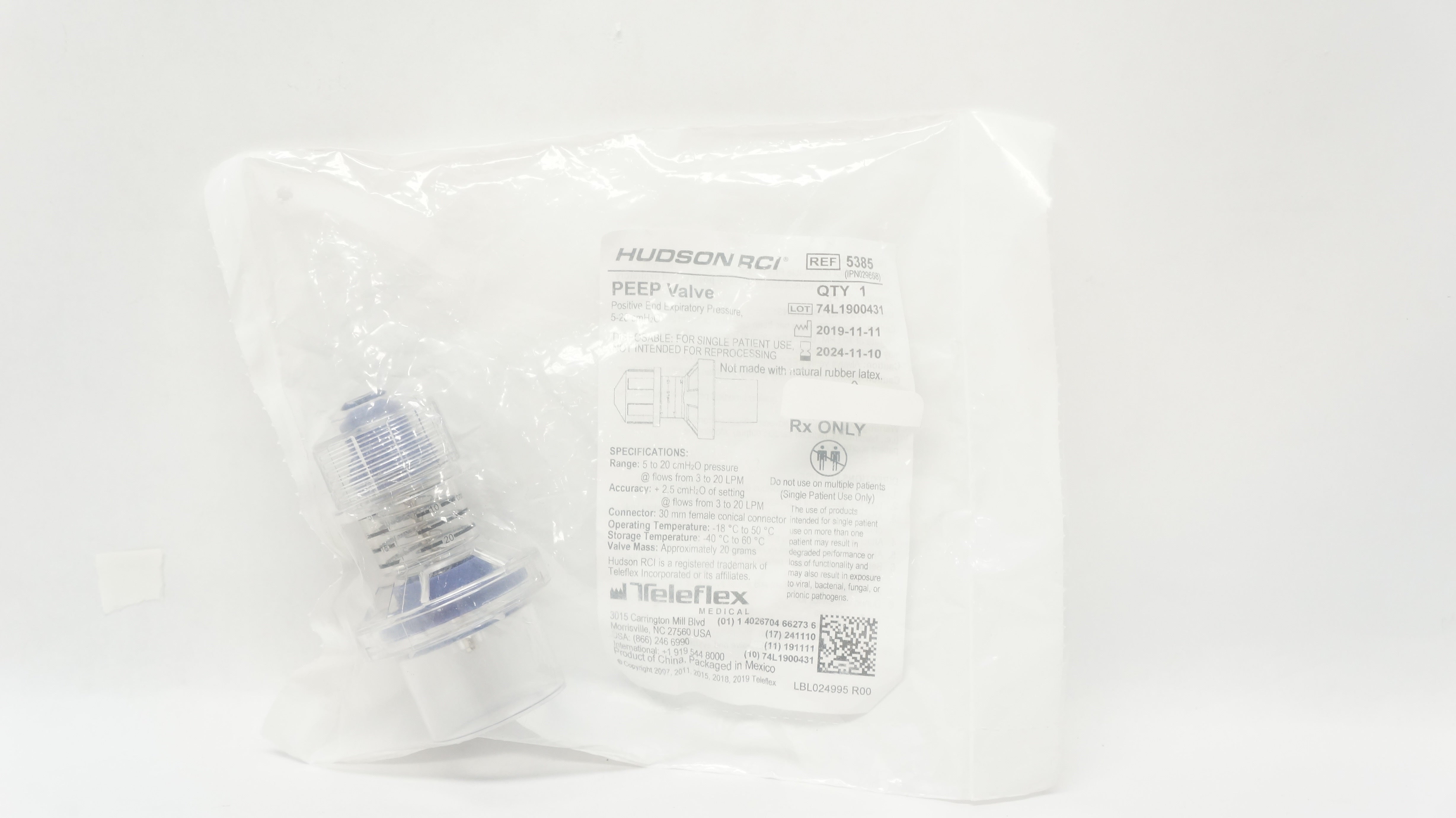 Teleflex 5385 Hudson RCI Peep Valve Positive End Expiratory Pressure, 5-20cm H₂O