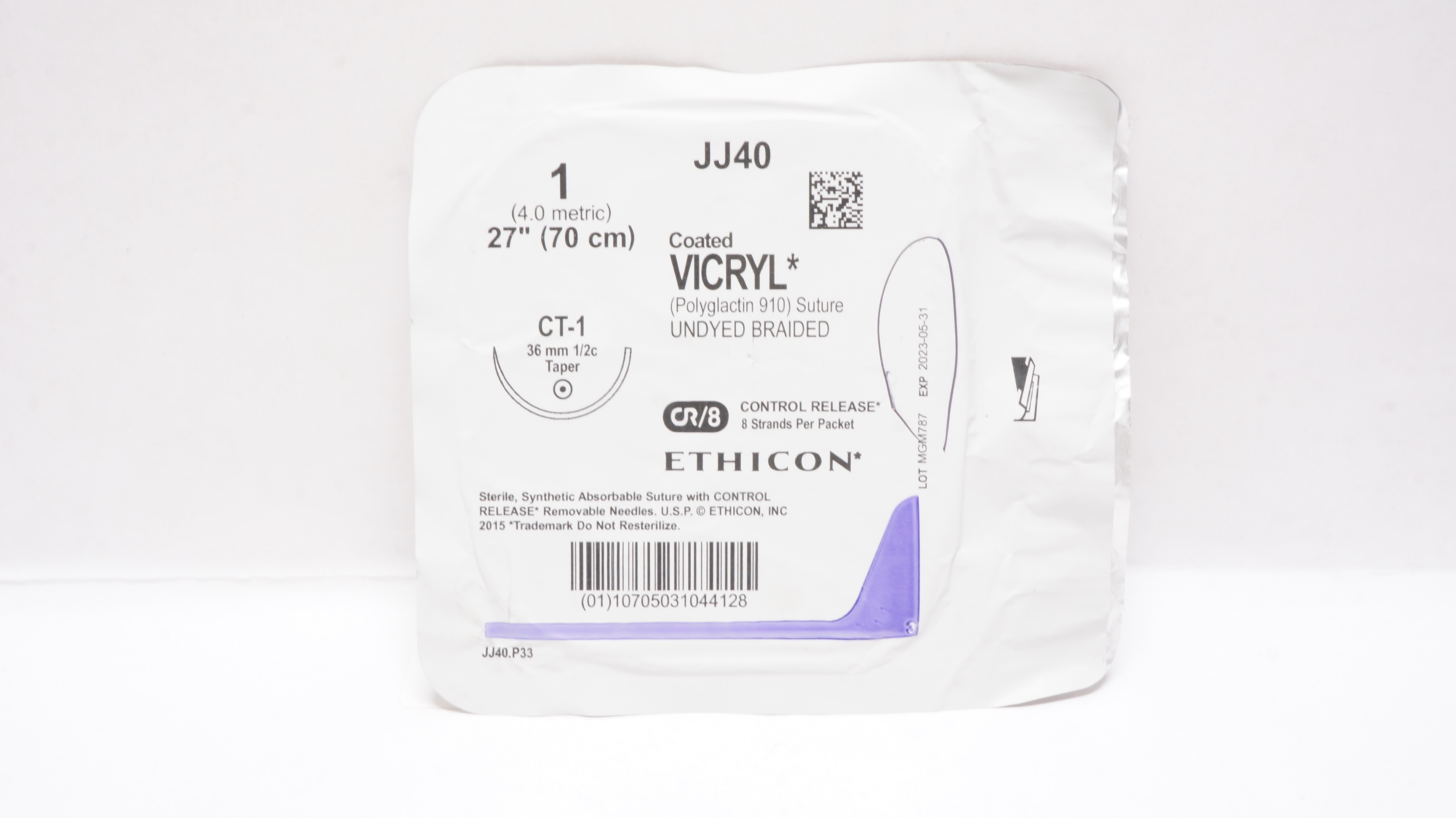 Ethicon JJ40 1 Coated VICRYL, CT-1, 36mm 1/2c Taper, 27inch (x)