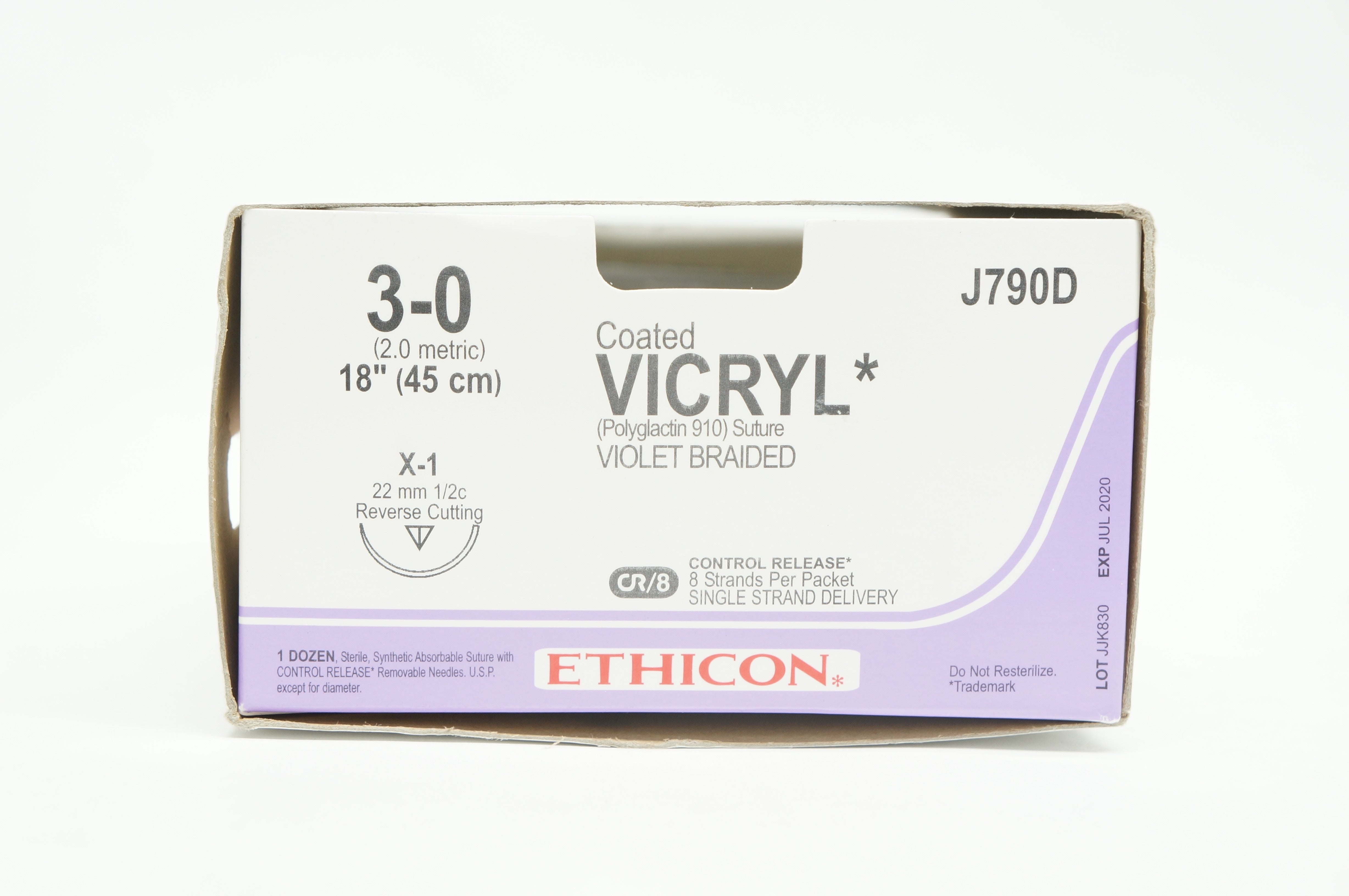 Ethicon J790D 3-0 VICRYL X-1 22mm 1/2c 18 inch CR/8 (x) - Box of 12