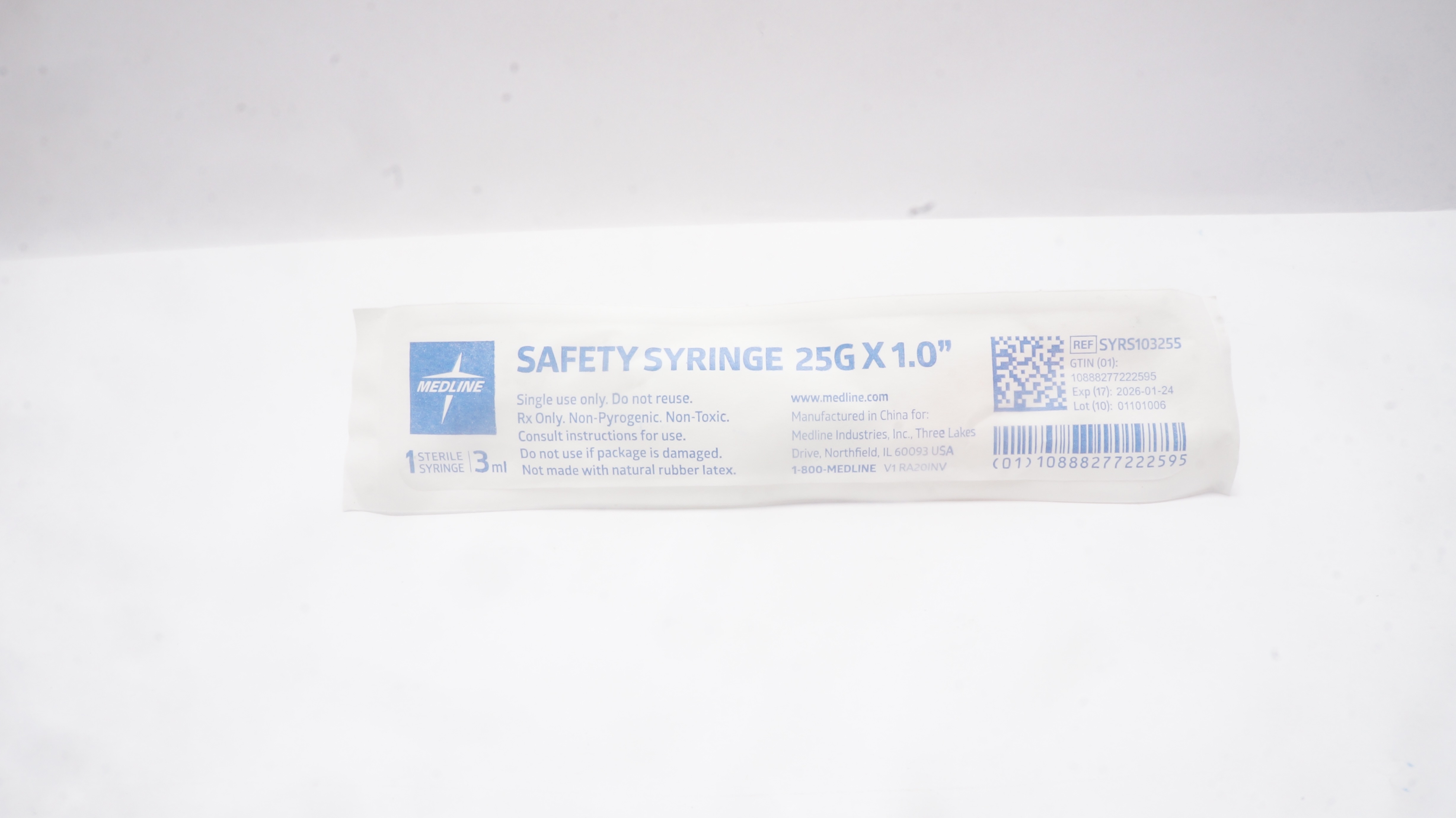 Medline SYRS103255 Safety Syringe 25g x 1.0inch 3ml