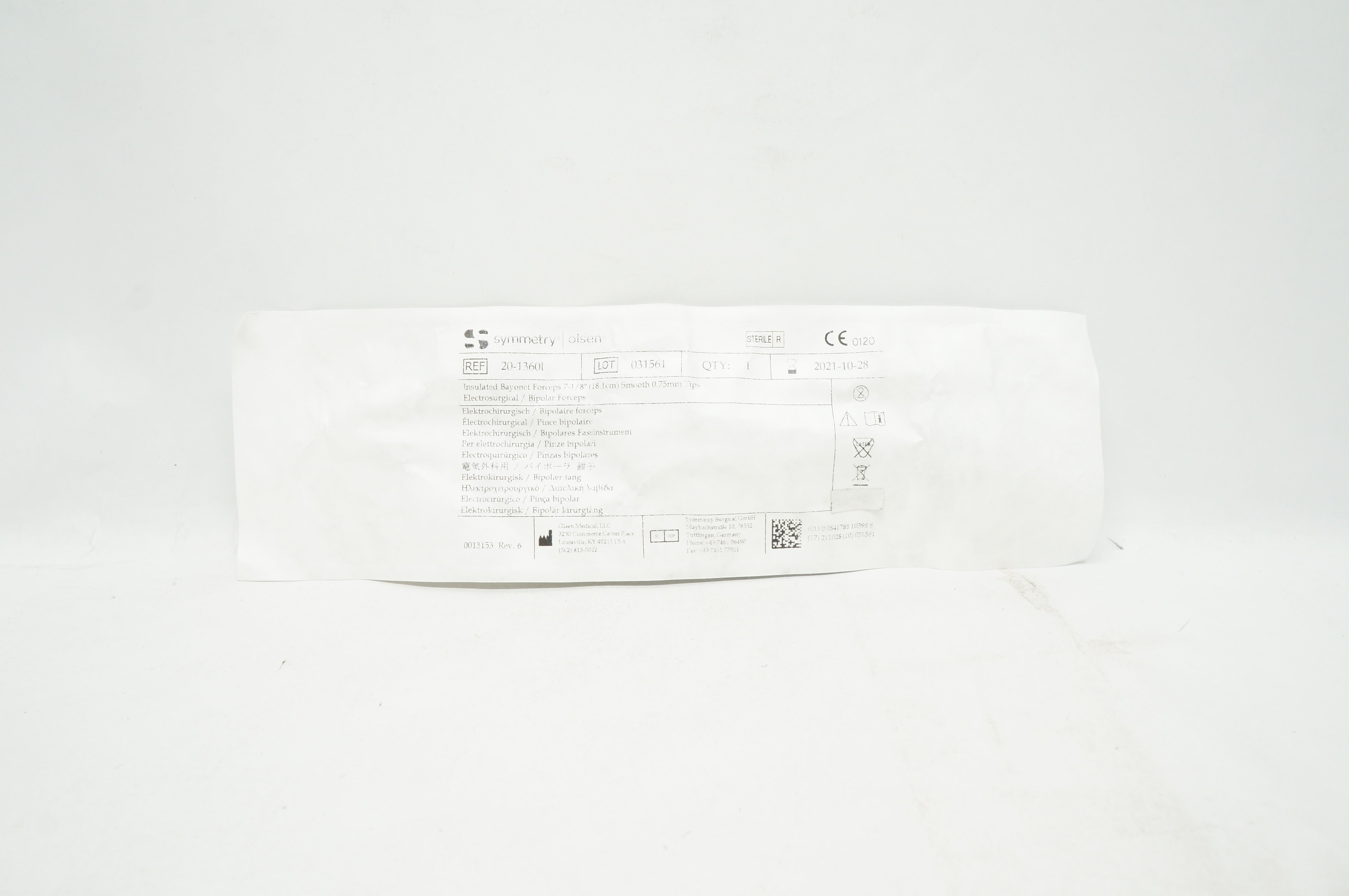 Olsen 20-1360I Symmetry Insulated Bayonet Forceps 7-1/8inch