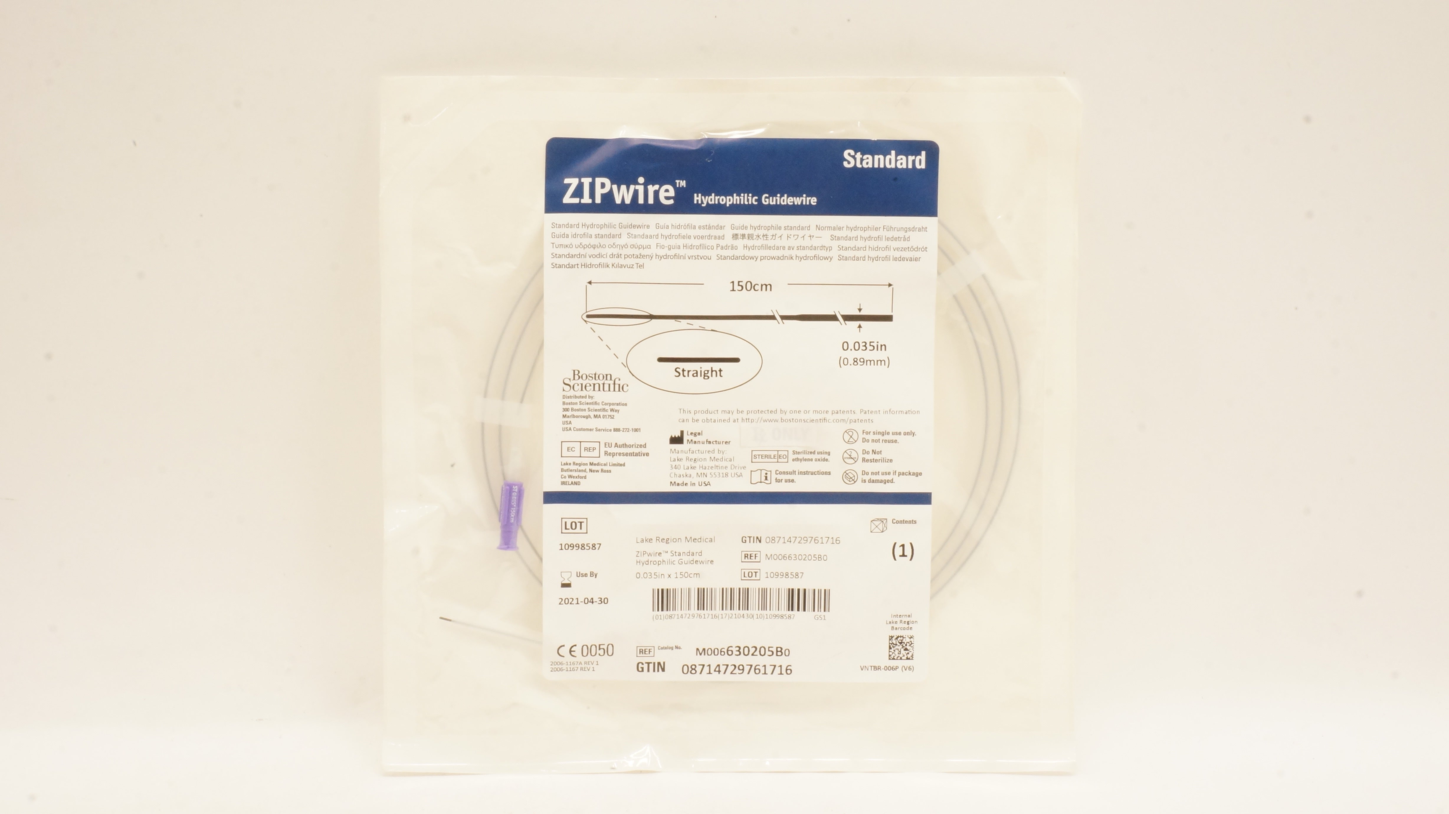 Boston Scientific 630205B ZIPwire Hydrophilic Guidewire 0.035inch x 150cm (x)
