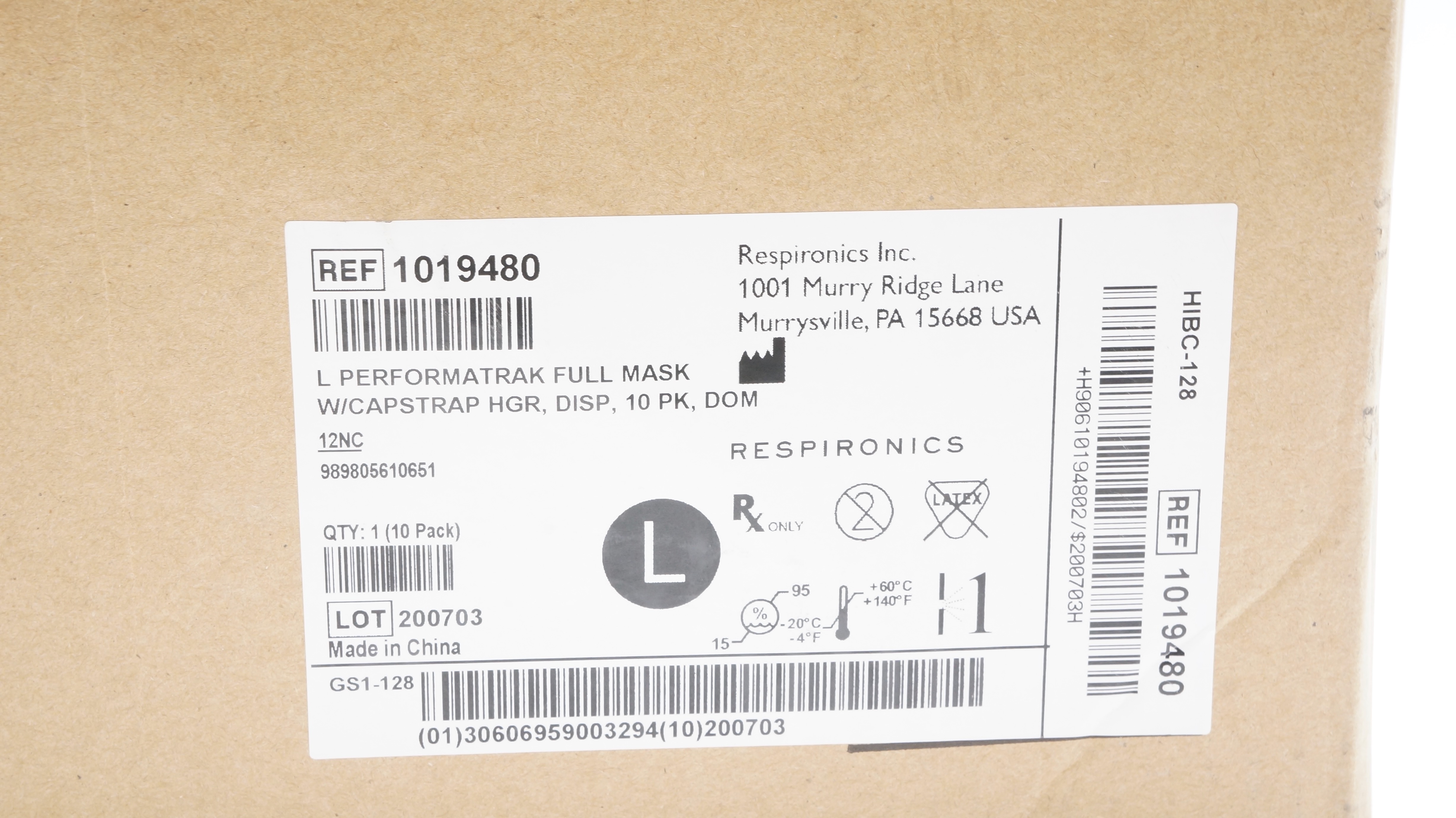 Respironics 1019480 Philips Performatrak Full Mask, L - Case of 10 Packs