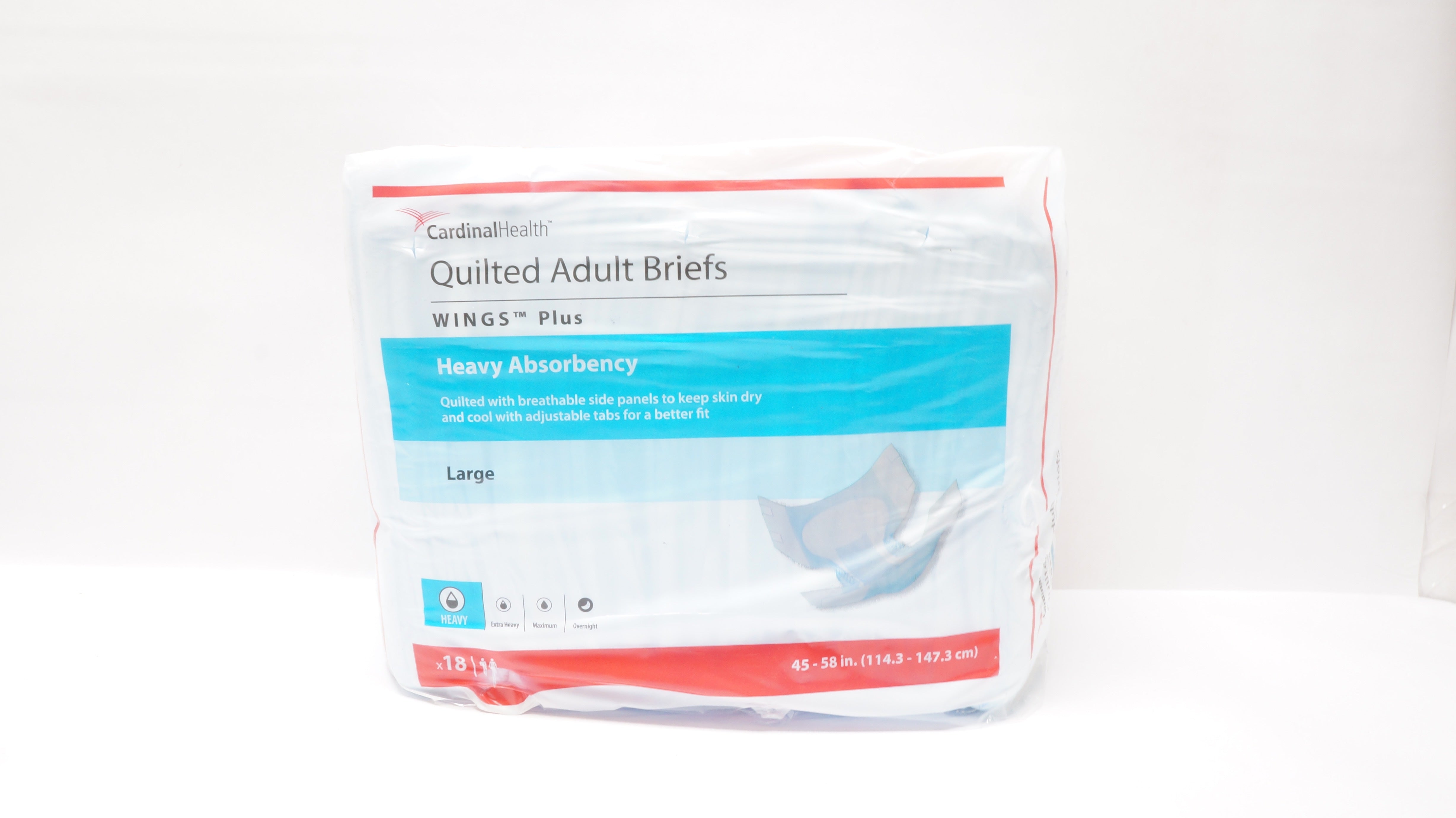 Cardinal Health 66034 Quilted Adult Briefs Wings Plus L, 45x58 inch - Pack of 18