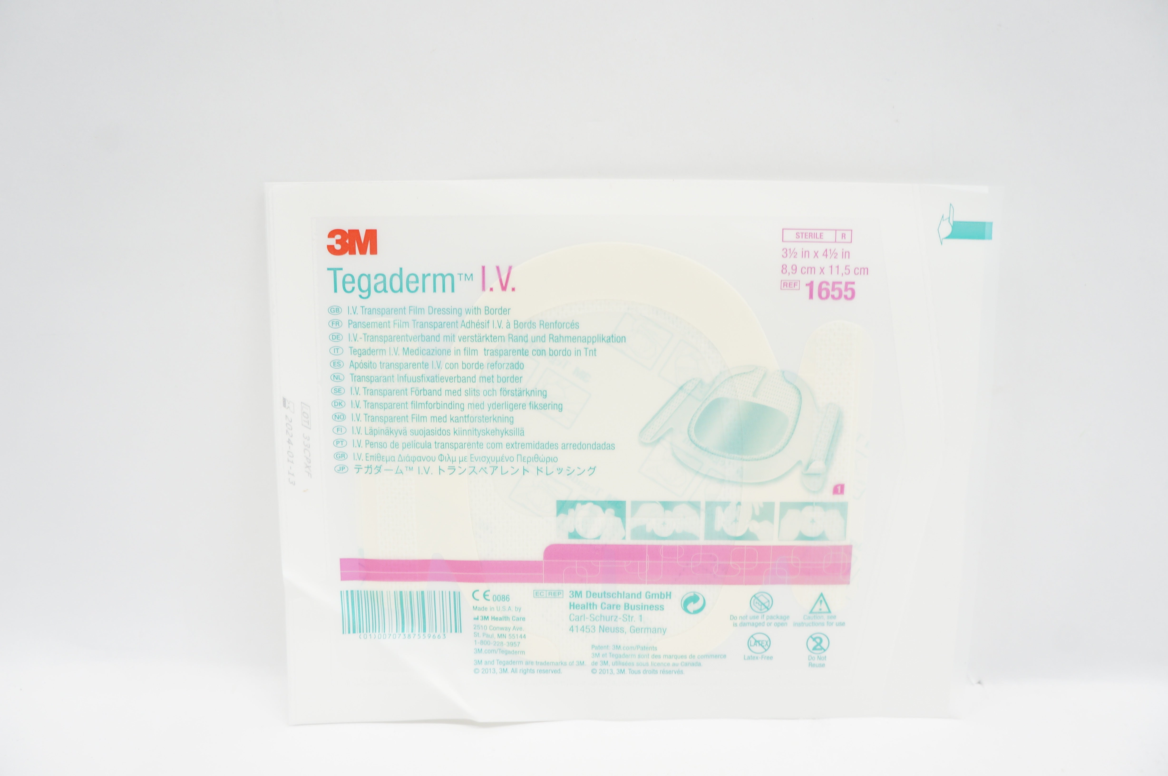 3M 1655 Tegaderm IV Transparent Film Dressing W/Border 3-1/2in x 4-1/2in