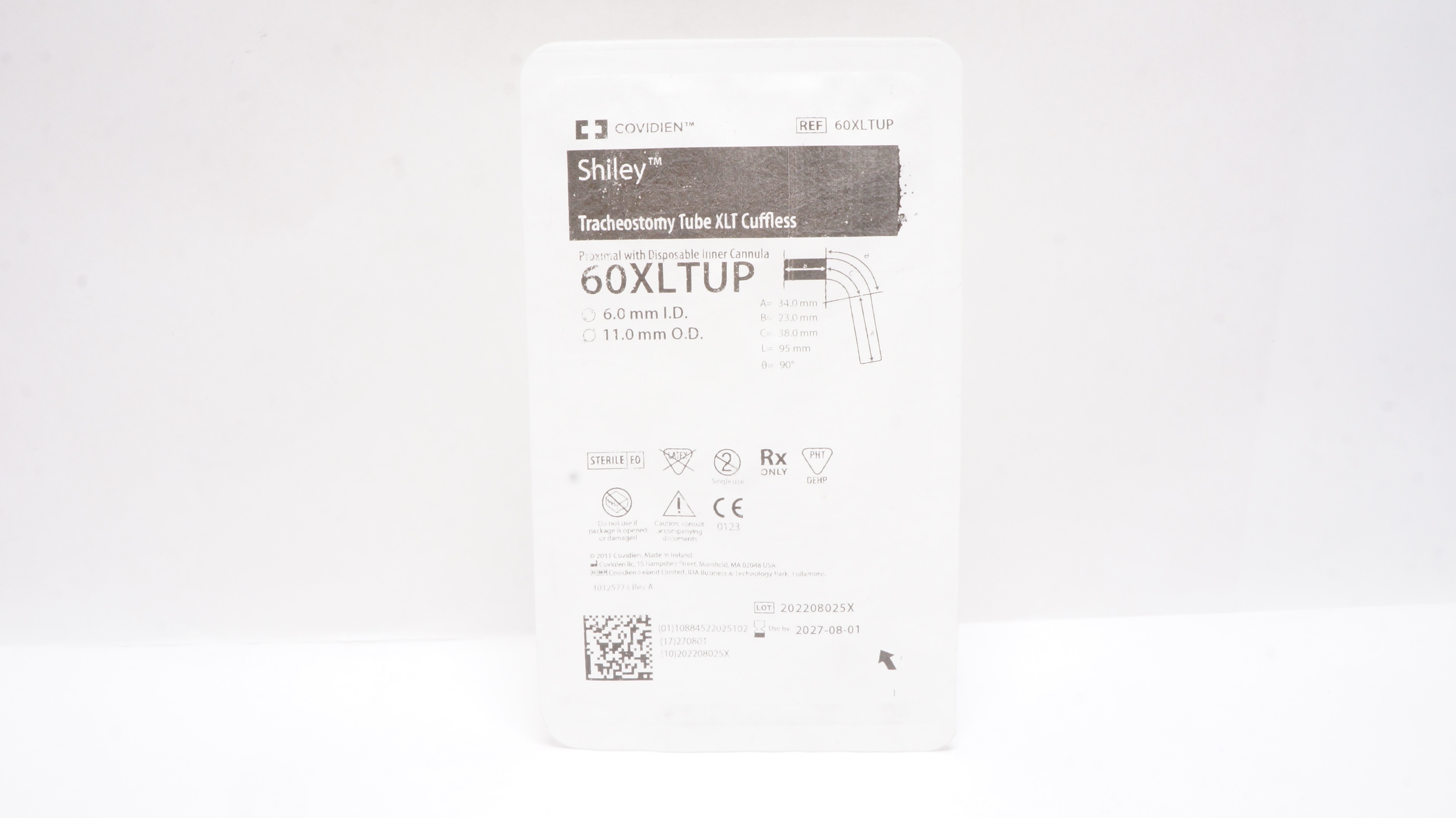 Covidien 60XLTUP Shiley Tracheostomy Tube XLT Cuffless 6.0mm I.D. x 11.0mm O.D.