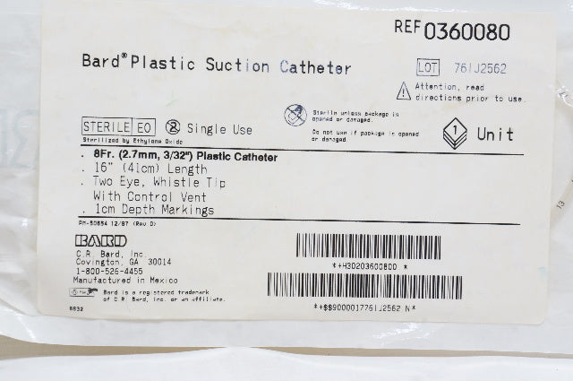 Bard 0360080 Plastic Suction Cath. 8Fr. x 16inch