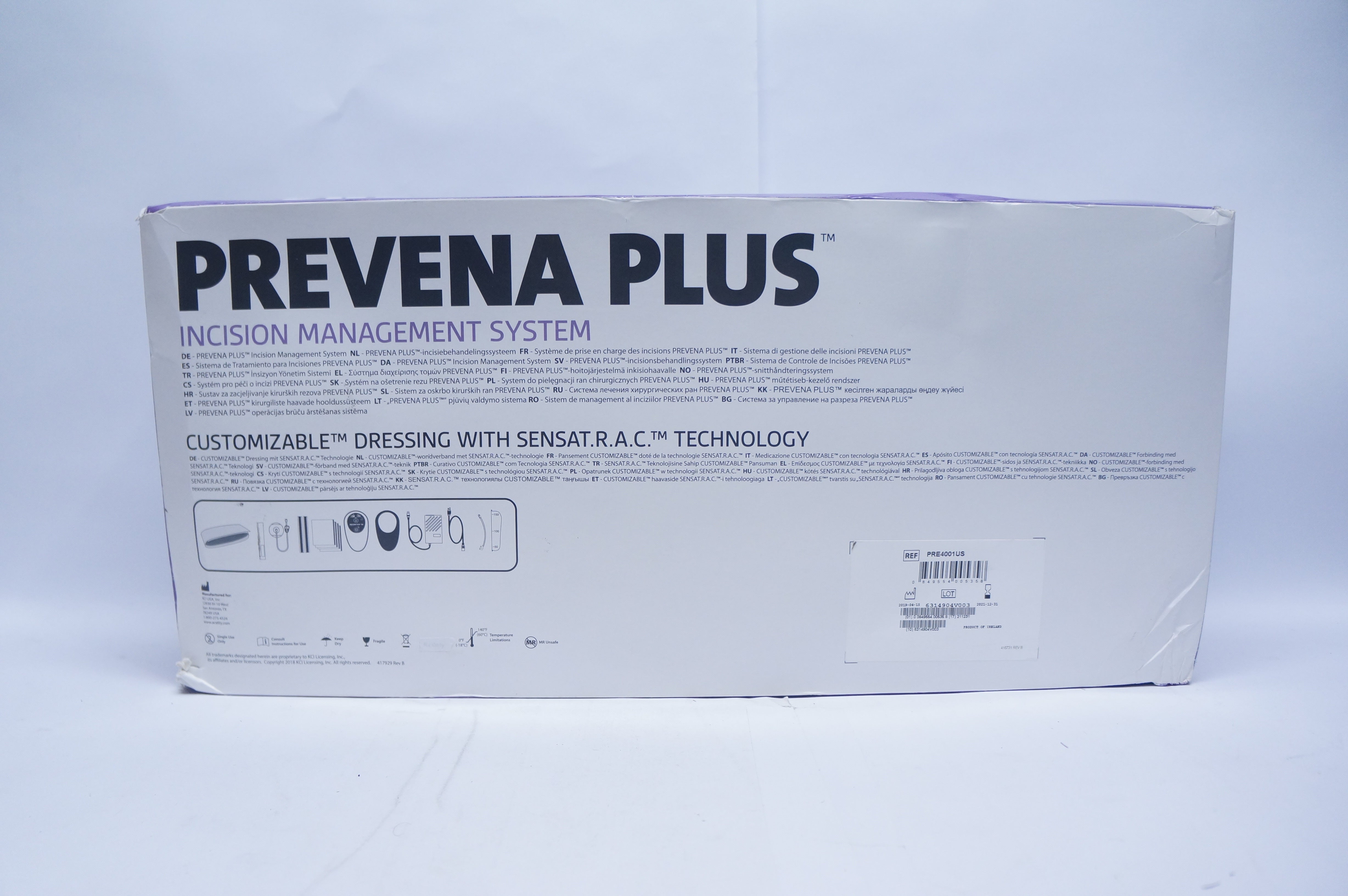 KCI PRE4001US Prevena Plus  Customaizable Dressing with Sensat R A C Technology
