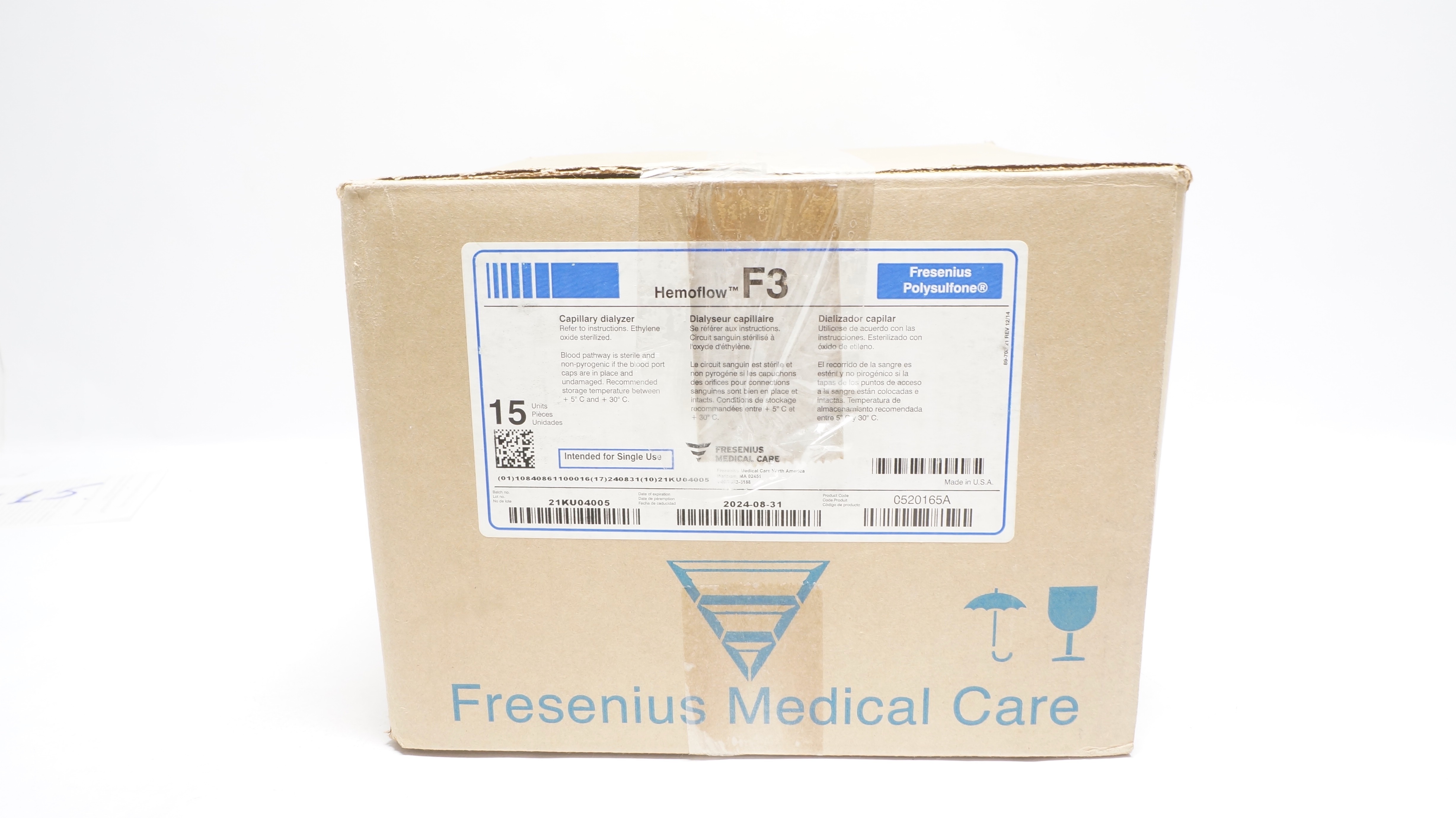 Fresenius Medical Care C520165A Hemoflow F3 Capillary Dialyzer - Box of 15 (x)