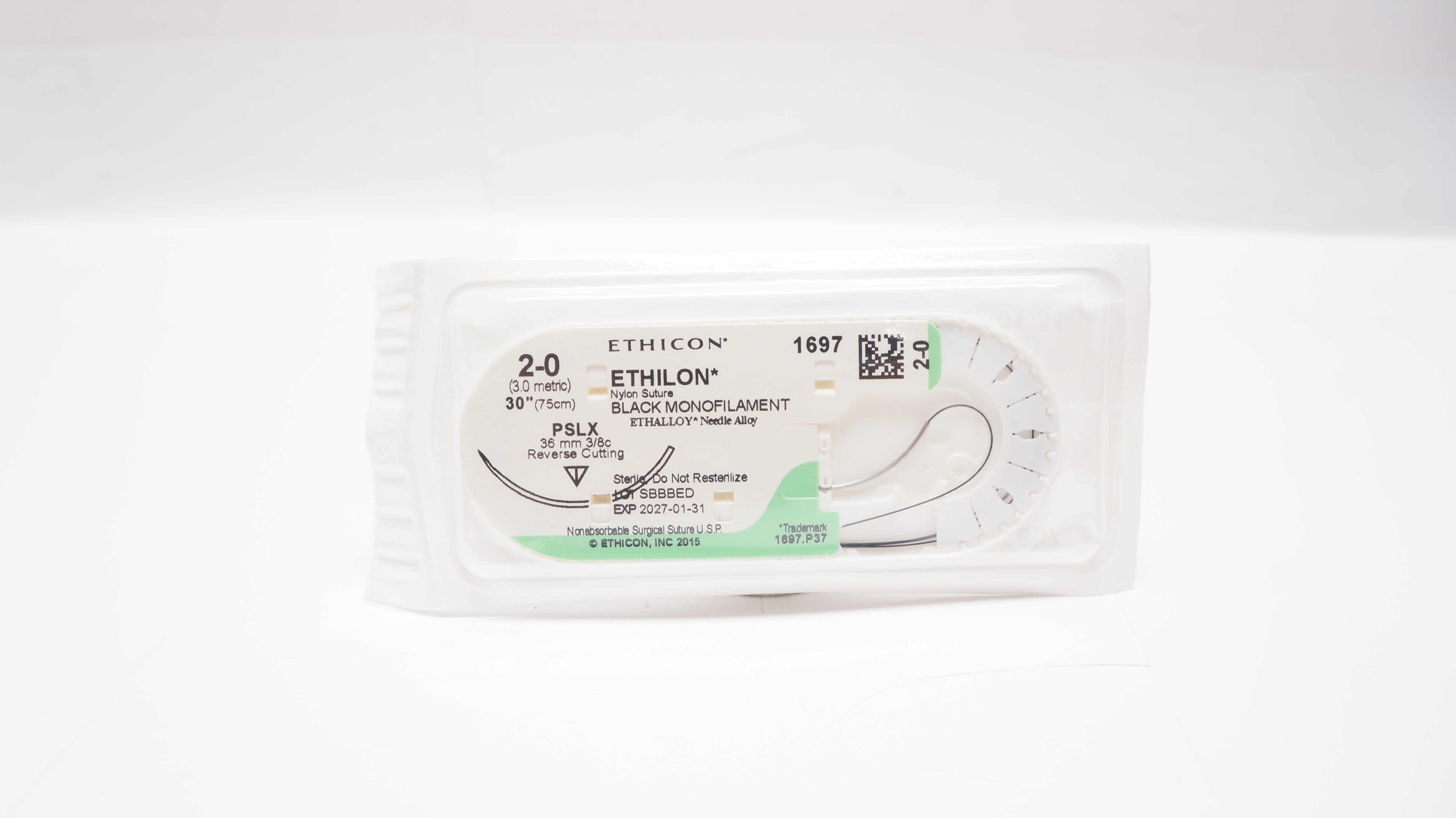 Ethicon 1697 2-0 ETHILON, PSLX, 36mm 3/8c Reverse Cutting, 30inch