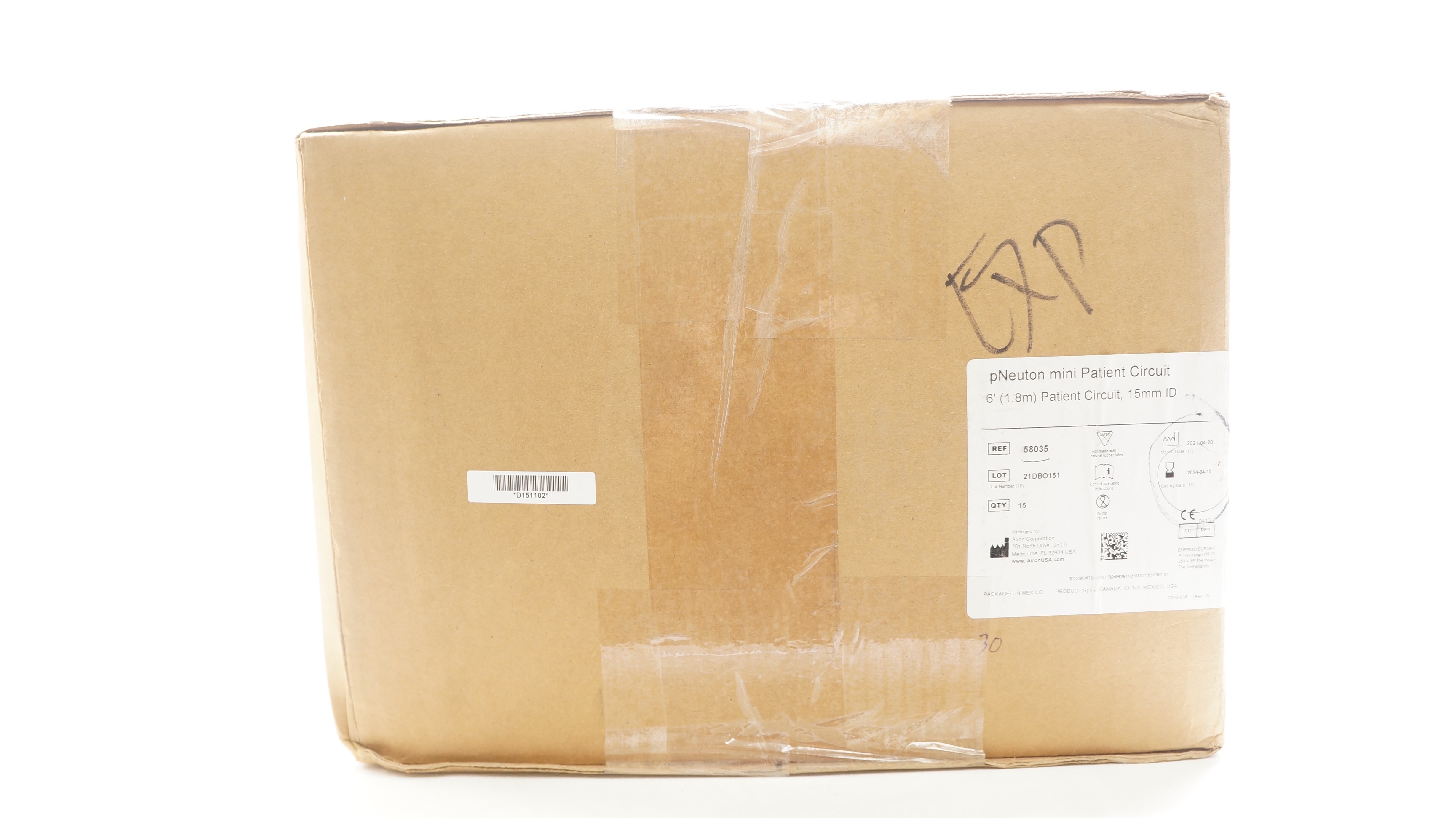 Airon 58035 pNeuton Mini Patient Circuit 6Ft Px 15mm ID - Box of 15