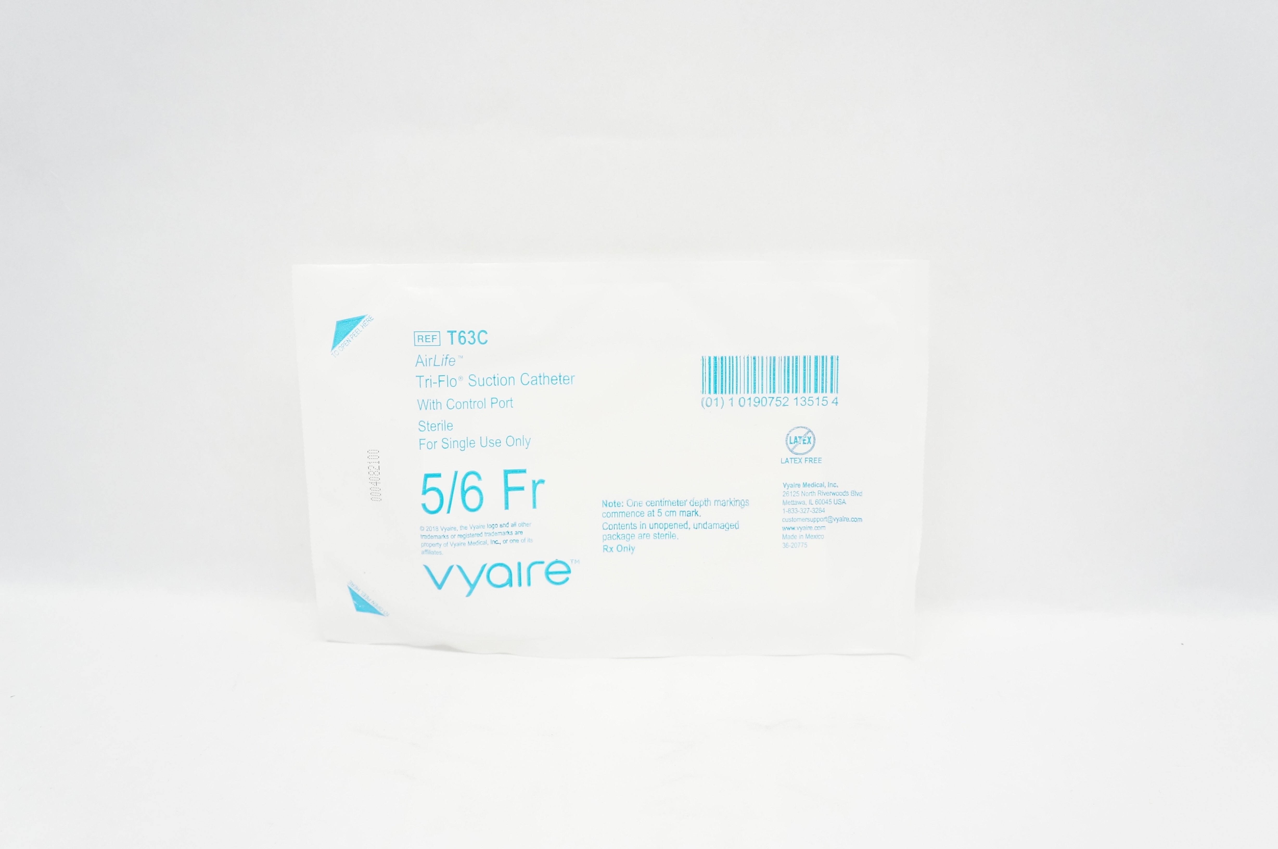 Vyaire T63C AirLife Tri-Flo Suction Cath. w/Control Port, 5/6Fr