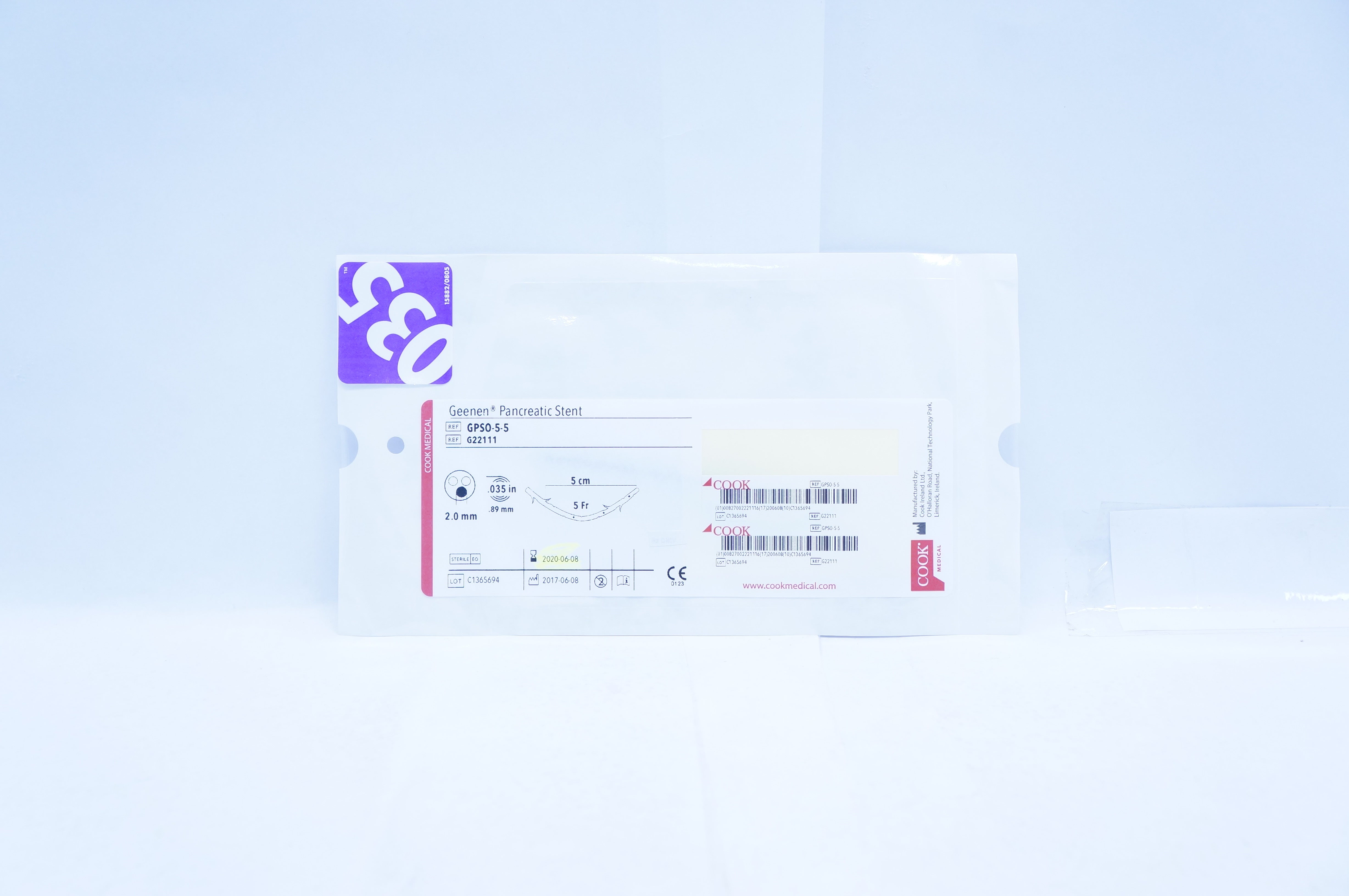 Cook Medical G22111 Geenen Pancreatic Stnt 5Fr x 5cm x 2.0mm x .035inch (x)