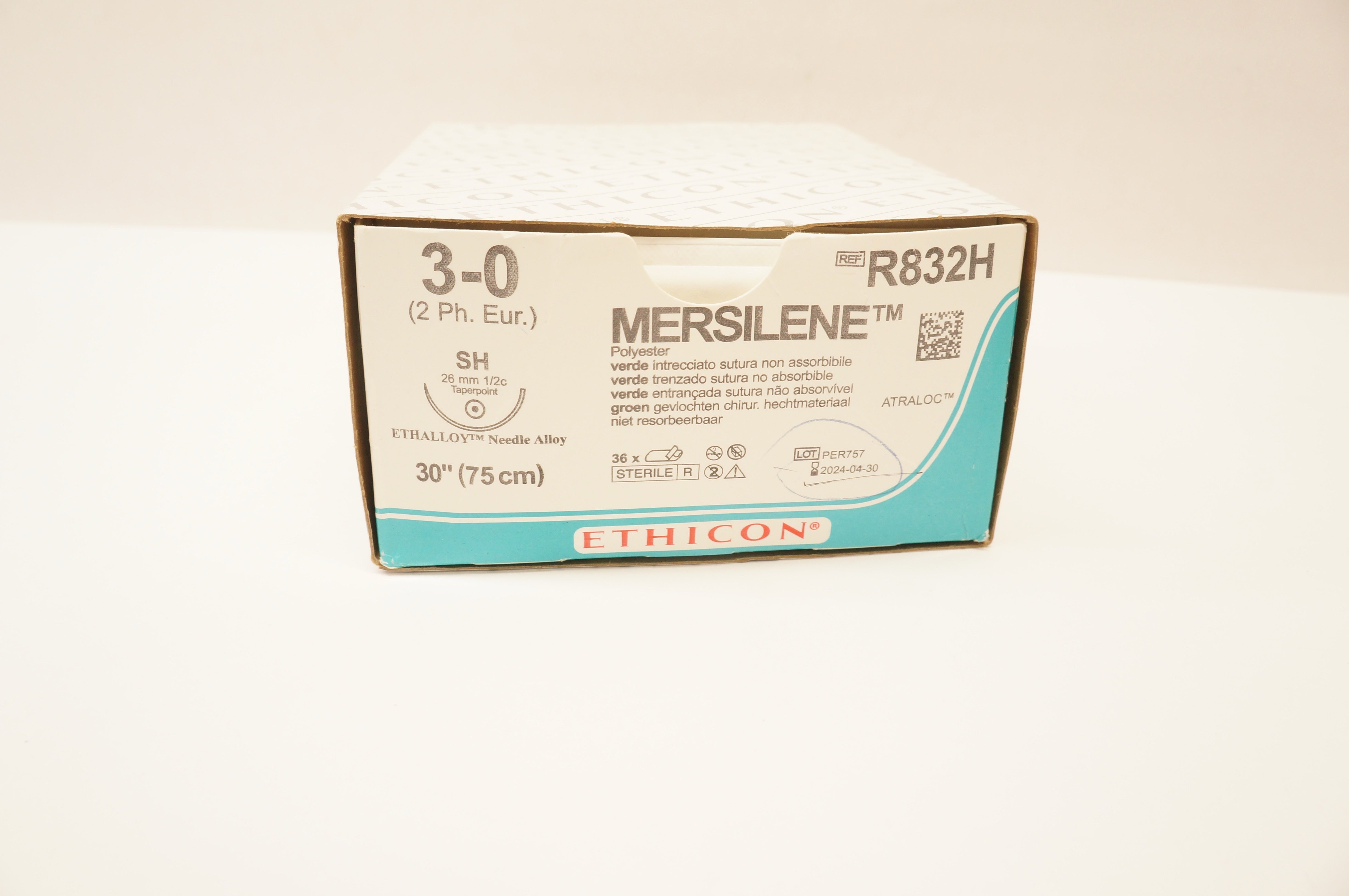 Ethicon R832H 3-0 MERSILENE Taper Point SH 26mm, 30inch Green Stre. - Box of 20