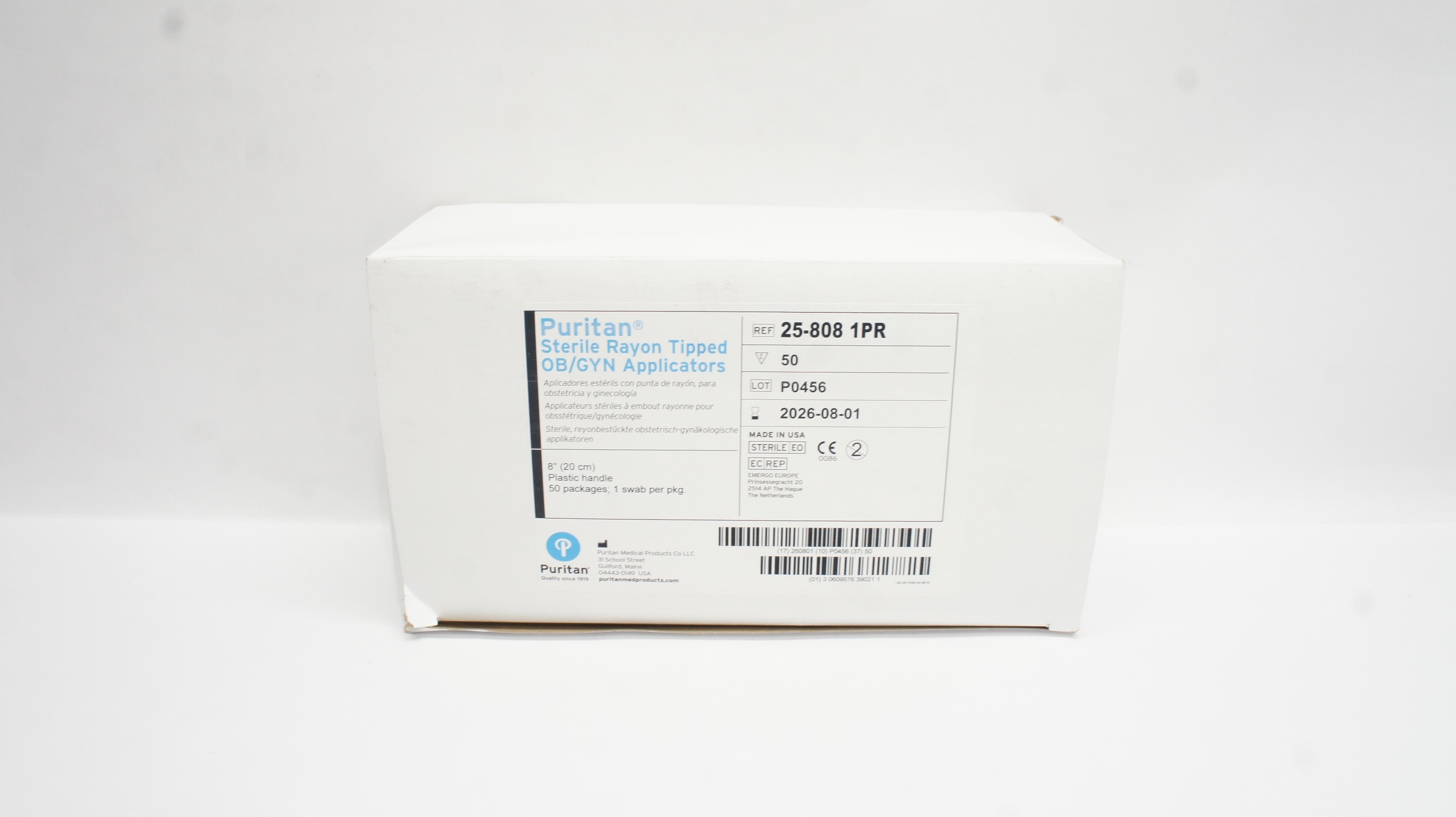 Puritan 25-808 1PR Sterile Rayon Tipped OB/GYN Applicator - Box of 50