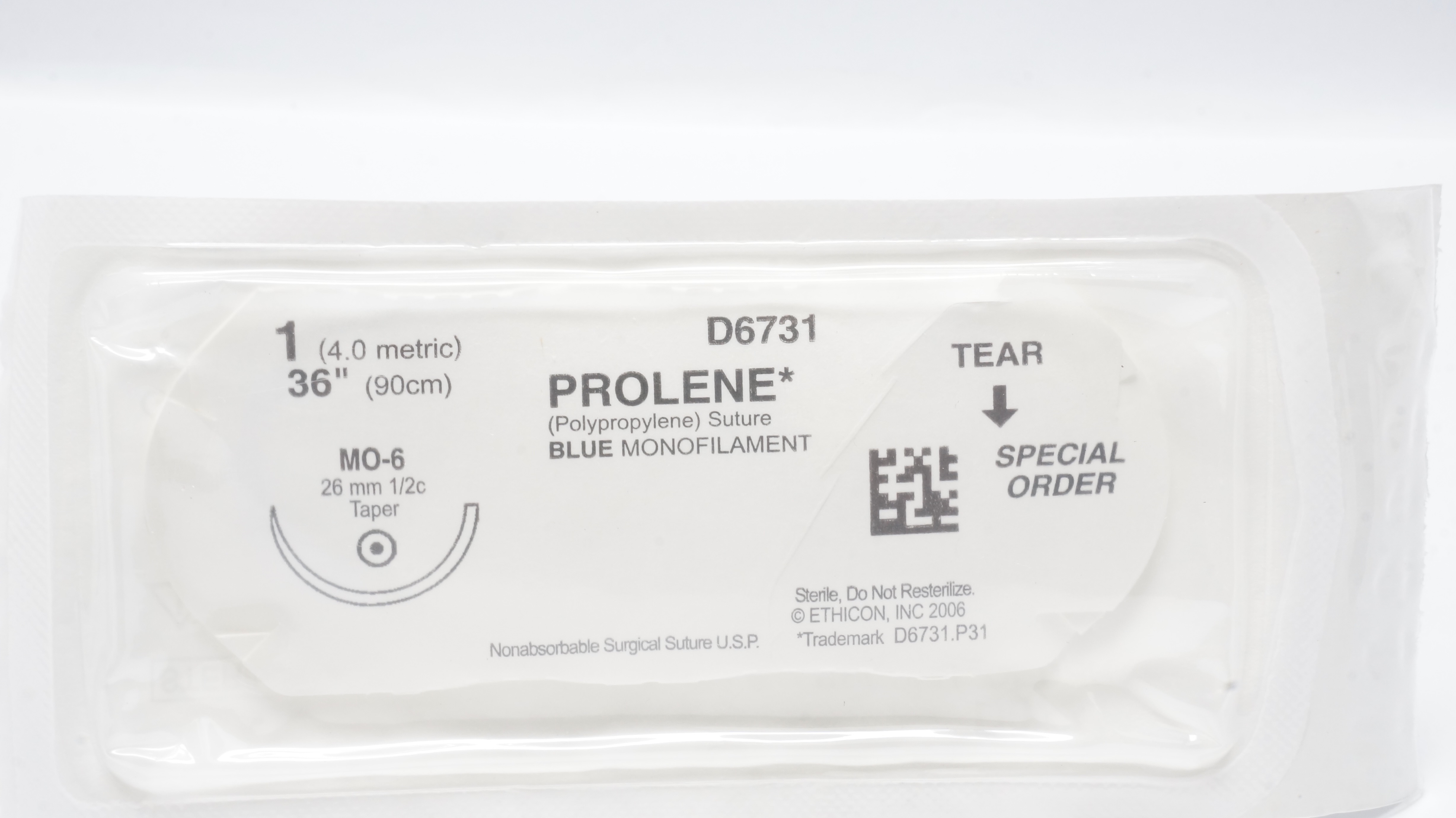 Ethicon D6731 1 PROLENE Stre Blue Monofilament MO-6 26mm 1/2c Taper, 36inch (x)