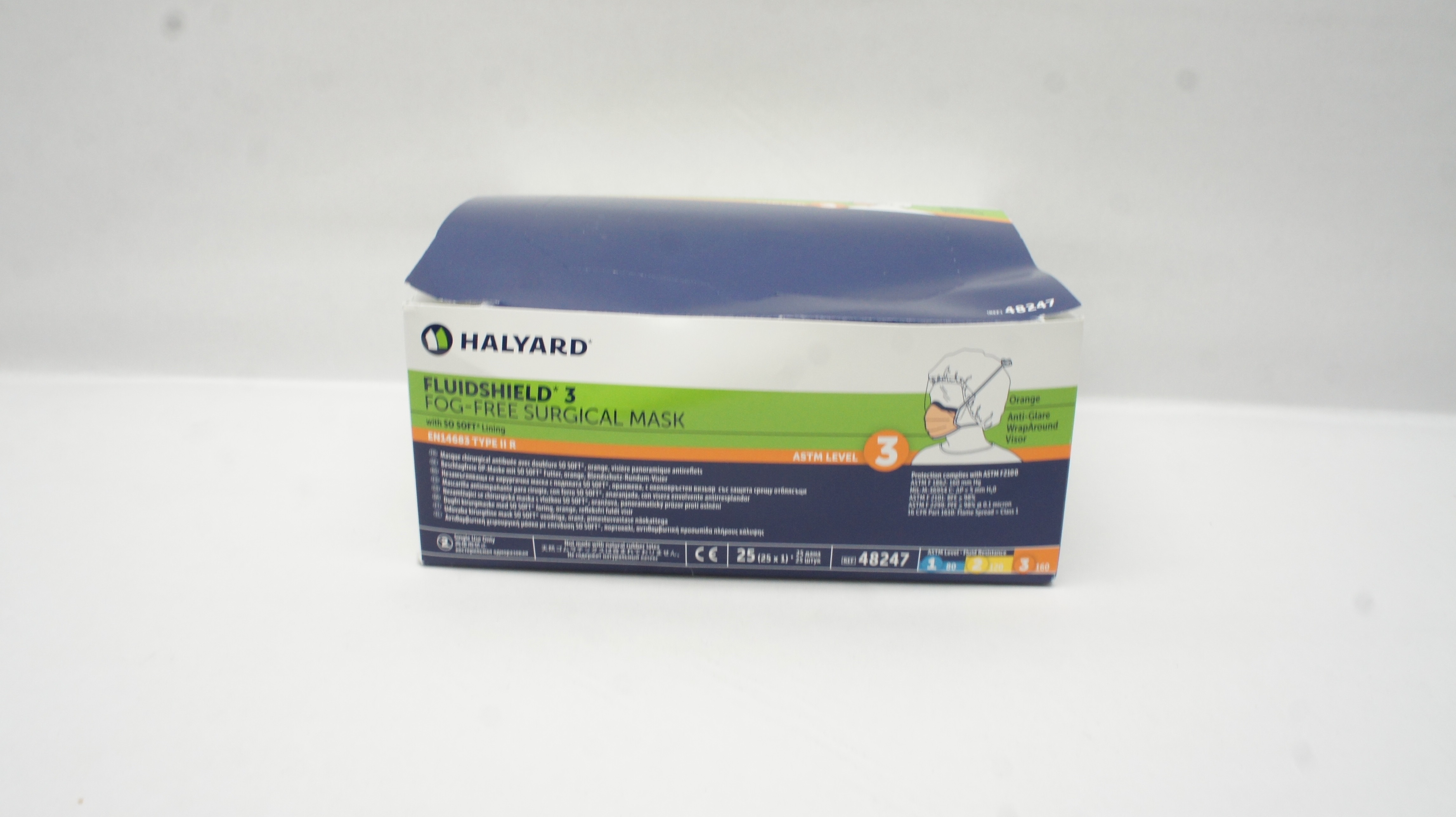 Halyard 48247 Fluidshield 3 Fog-Free Surgical Mask ASTM Level 3 (x) - Box of 25