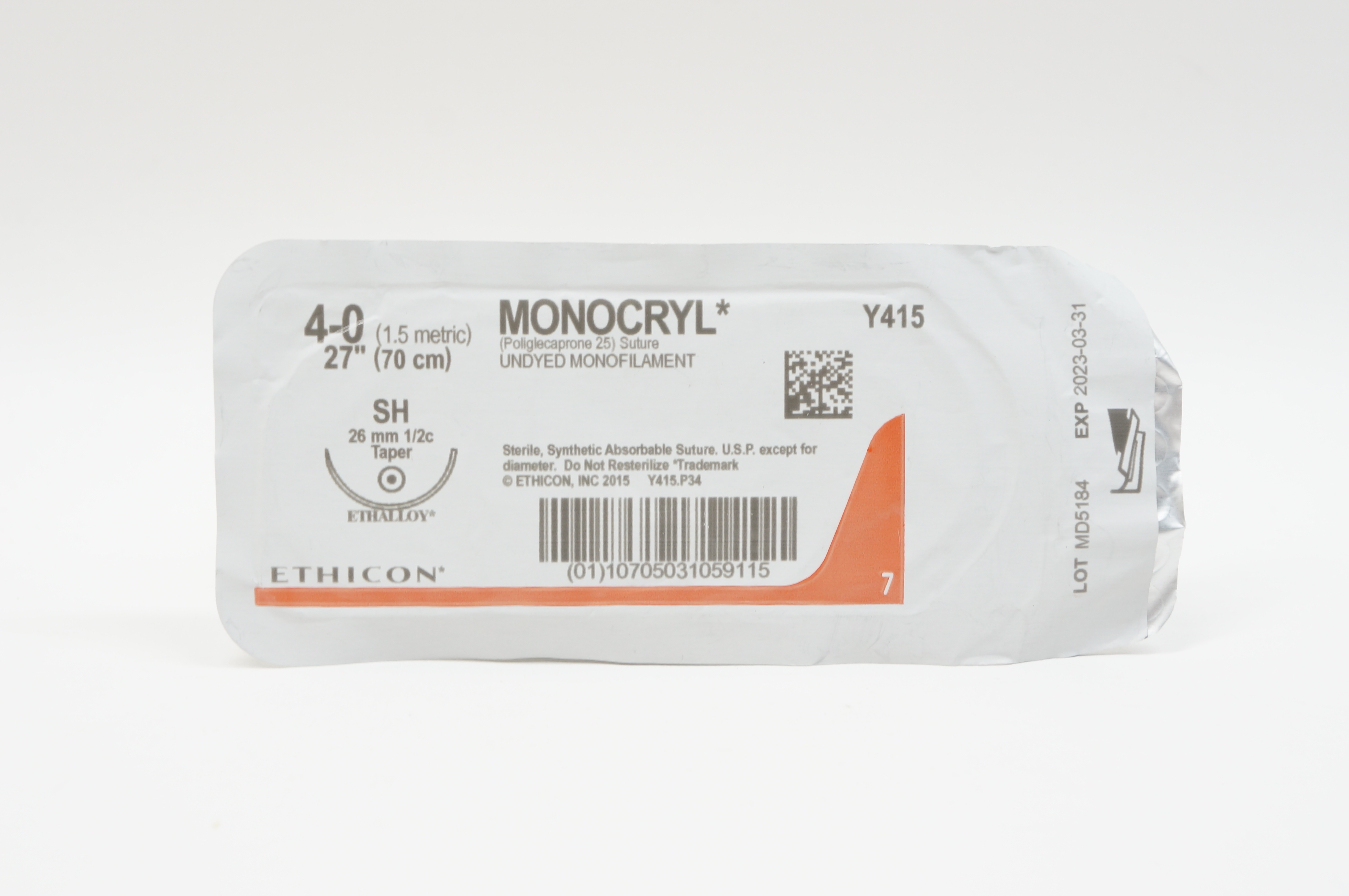 Ethicon Y415 4-0 MONOCRYL, SH, 26mm 1/2c Taper, 27inch