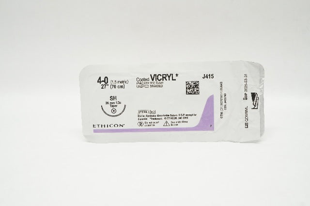 Ethicon J415 4-0 Coated Vicryl Polyglactin 910 Stre SH 26mm 1/2c Taper, 27inch