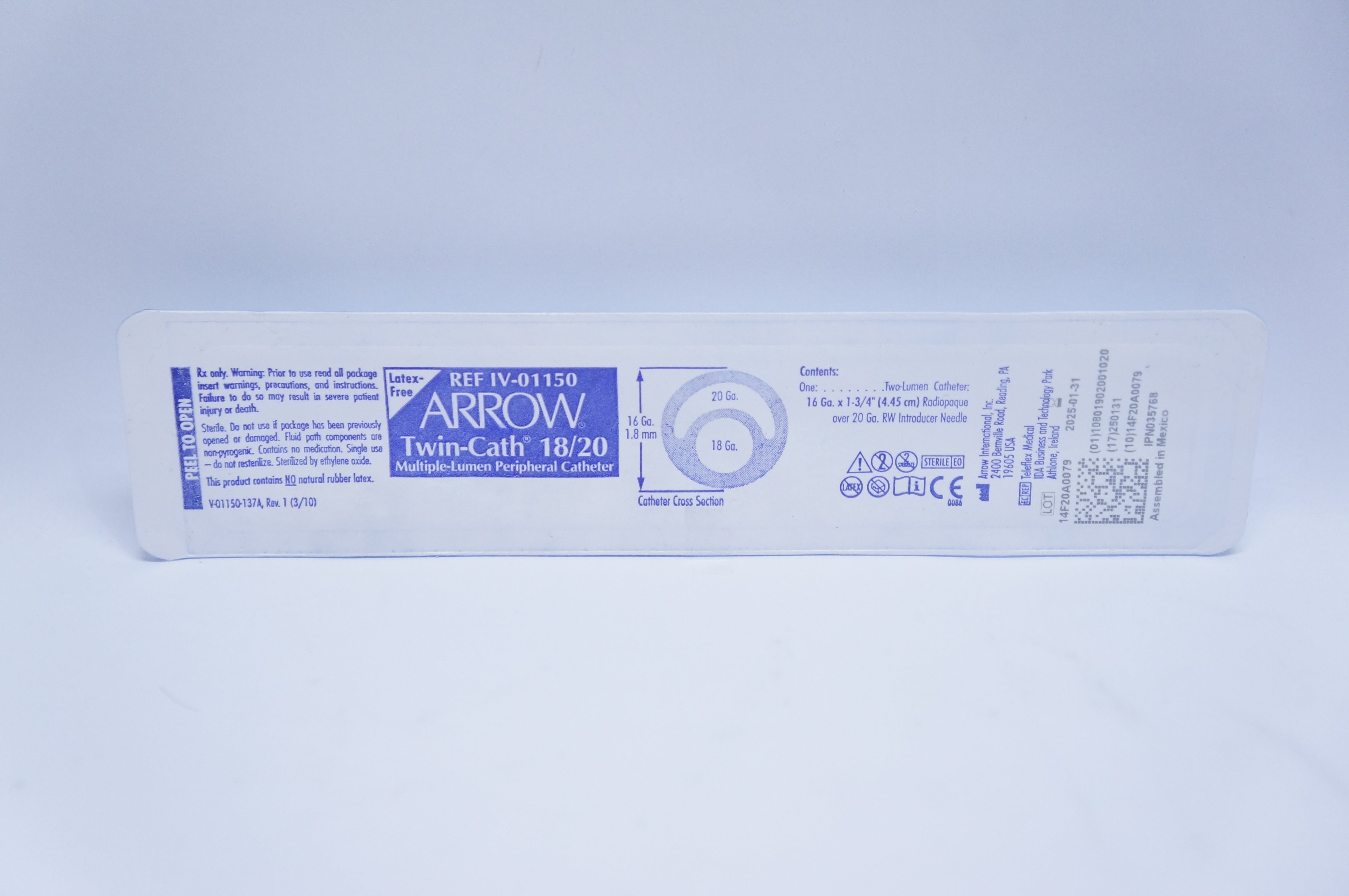 Arrow IV-01150 Twin-Cath 18/20 Multiple-Lumen Peripheral Cath. 16Ga x 4.45cm