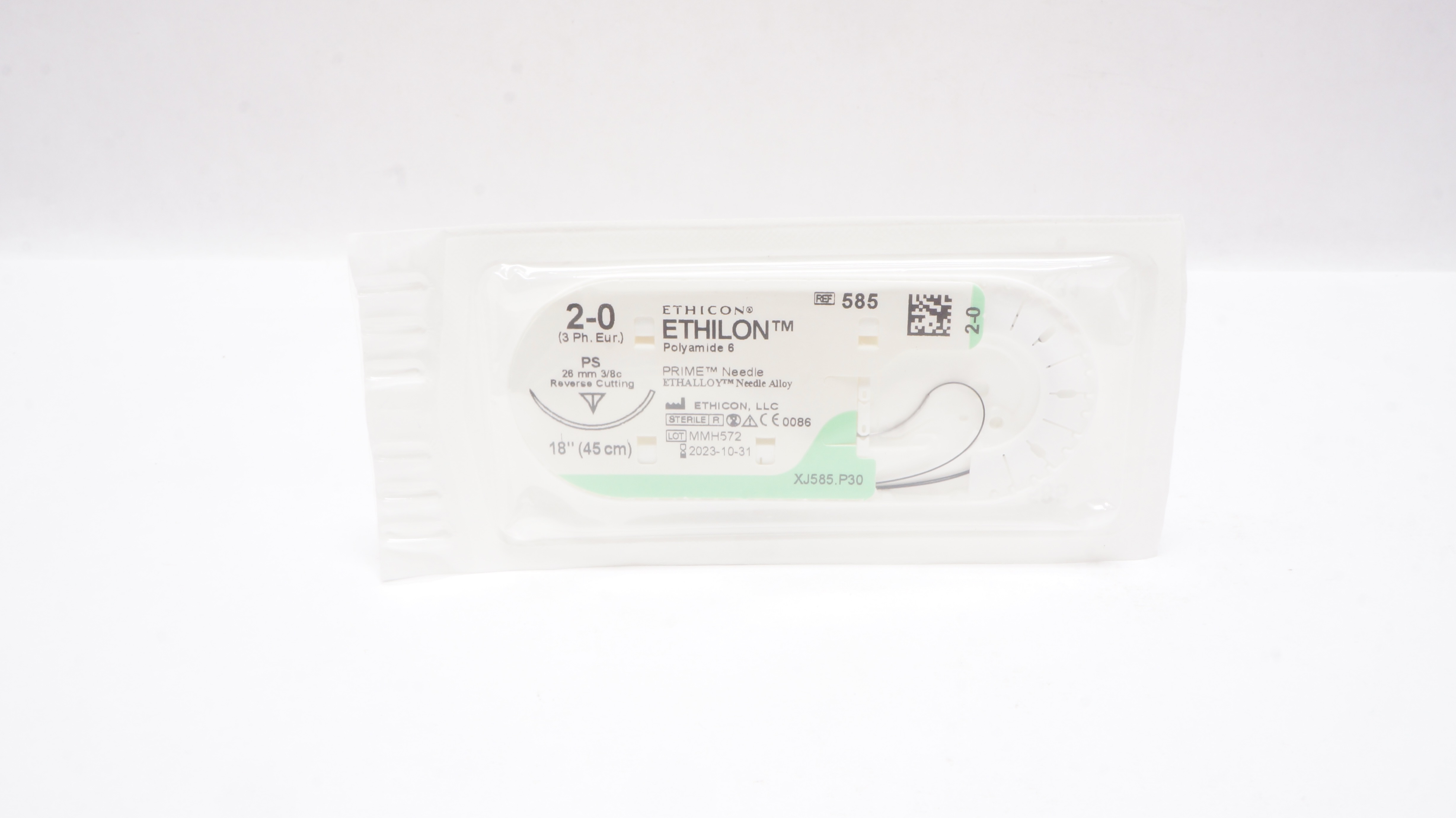 Ethicon 585 2-0 ETHILON Non-Absorbable Stre PS 26mm 3/8c Reverse Cutting, 18inch