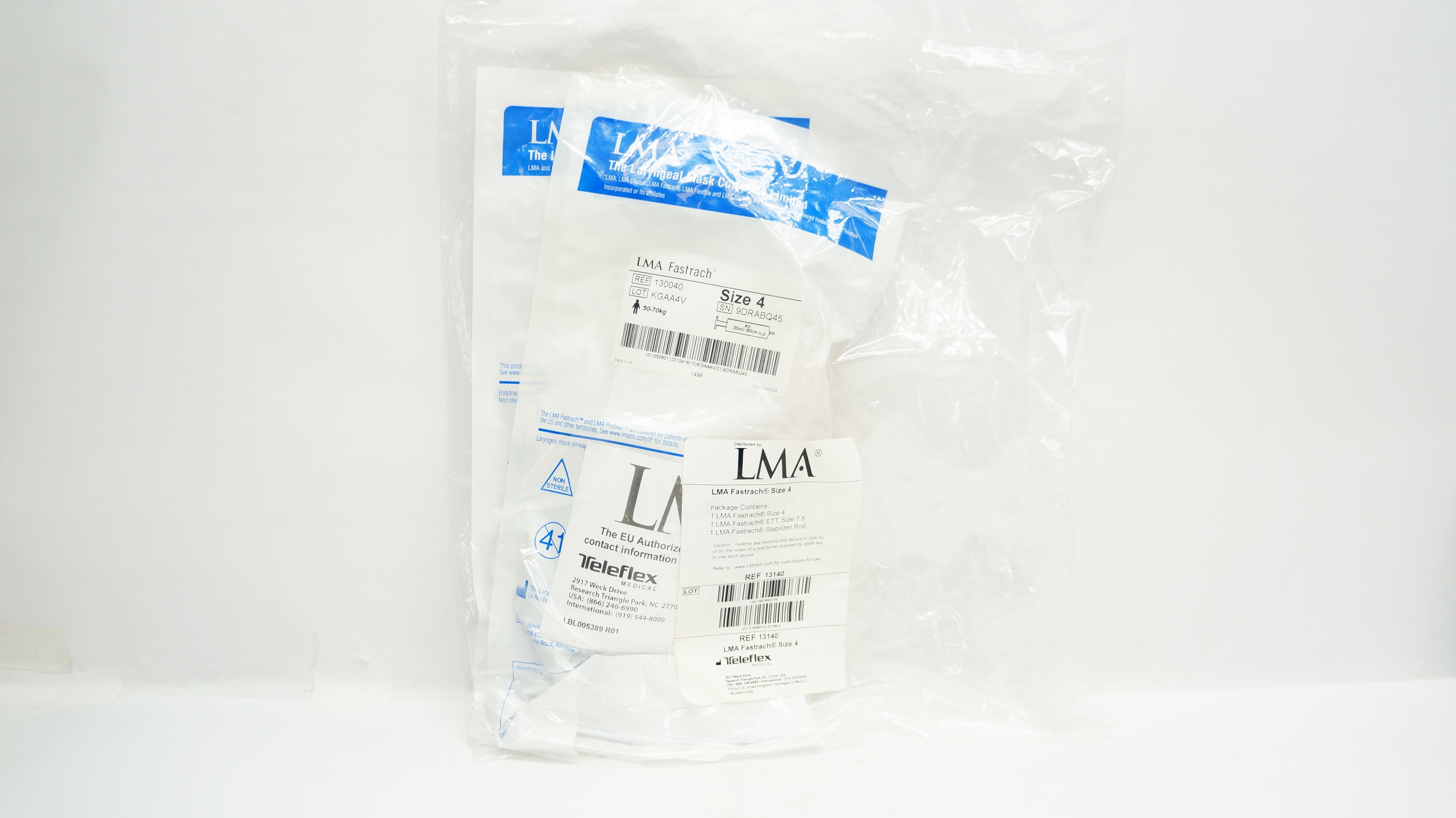 Teleflex 130040 LMA Fastrach Laryngeal Mask Airway Size 4 50-70kg, 30ml/60cm H2O
