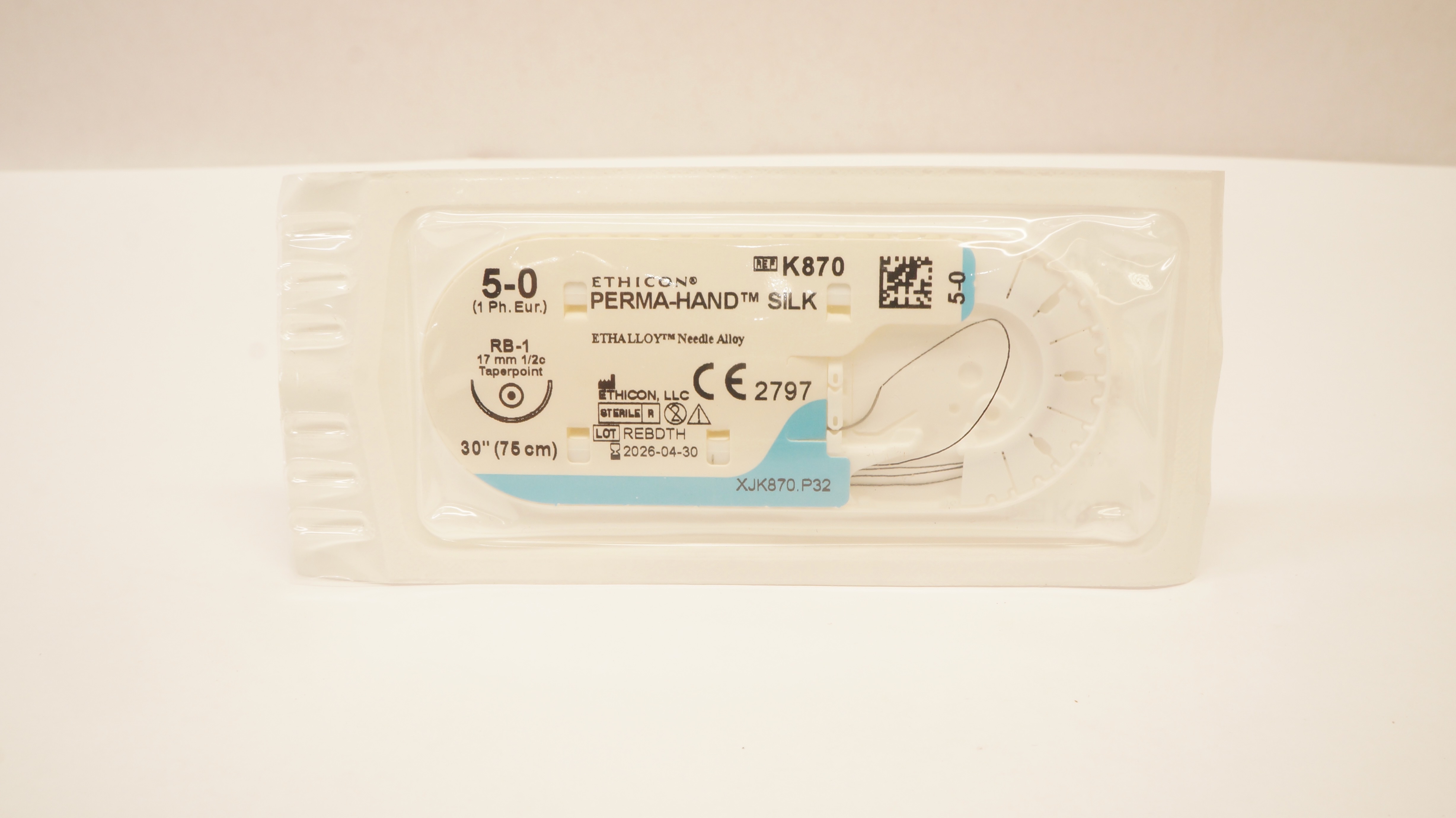 Ethicon K870 5-0 Perma-Hand Silk Braided Stre RB-1 17mm 1/2c Taperpoint, 30inch