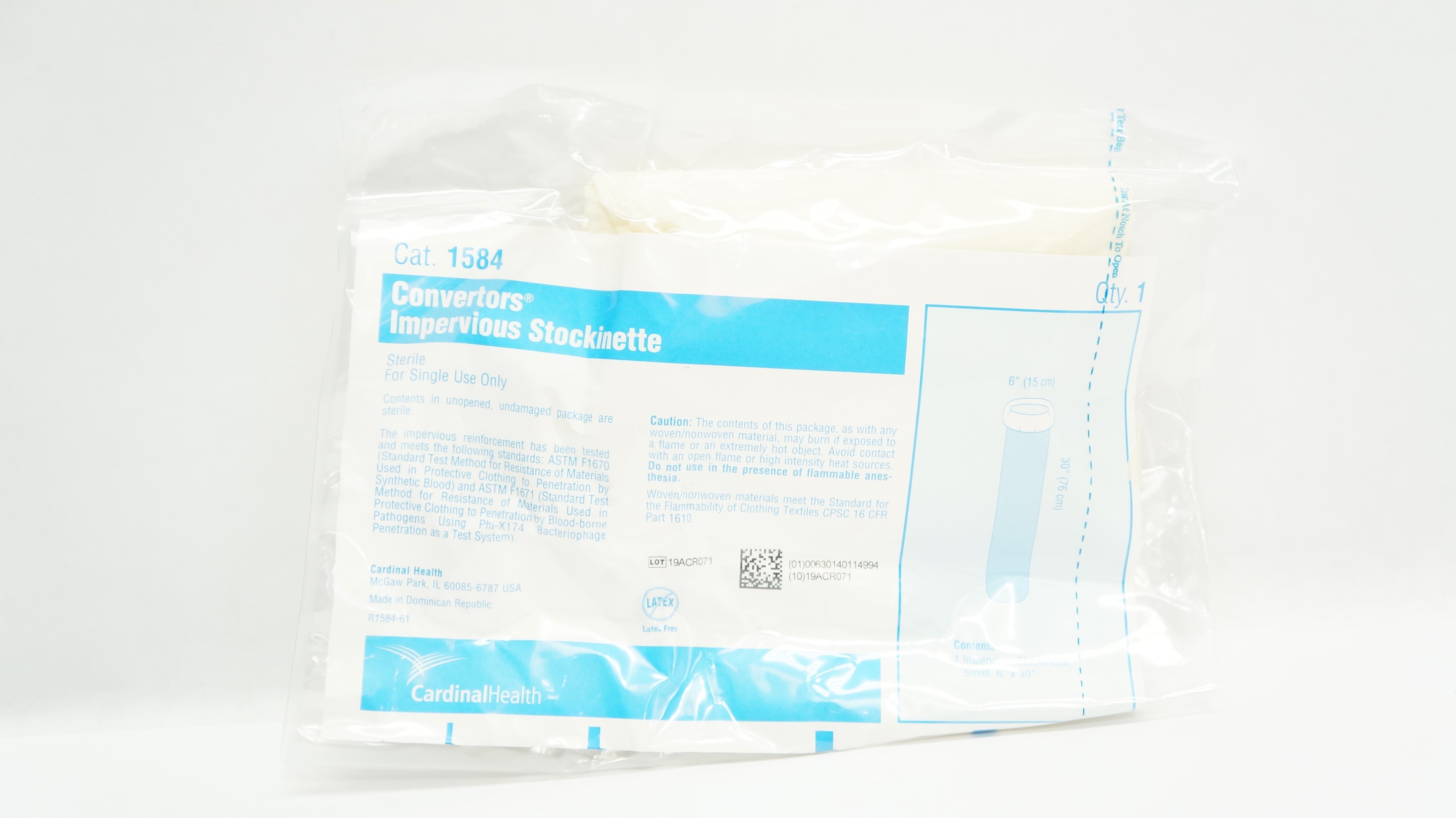Cardinal Health 1584 Convertors Impervious Stocknette, Small, 6 x 30inch