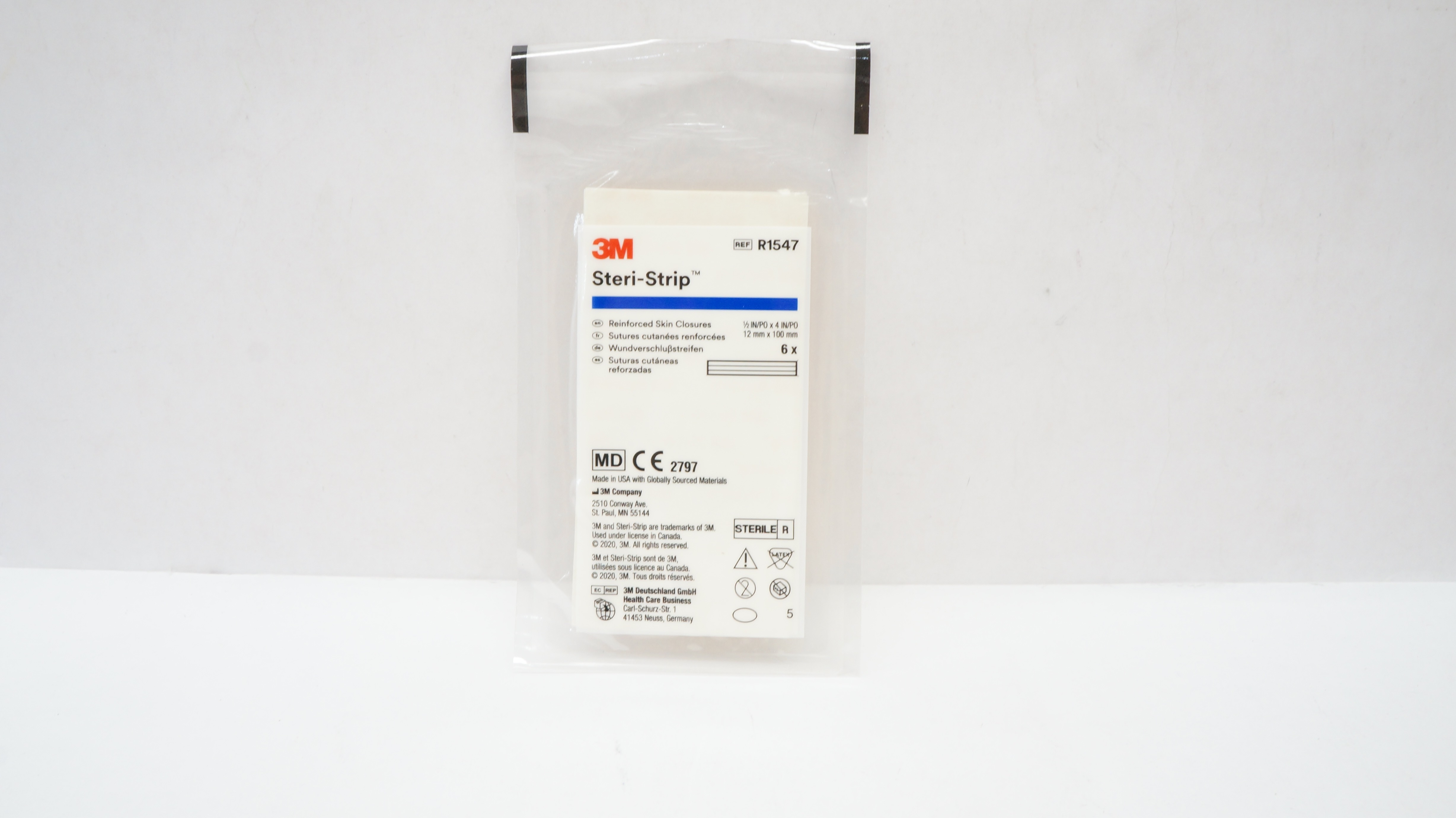 3M R1547 Steri-Strip Reinforced Skin Closures 1/2inch x 4inch - Pack of 6