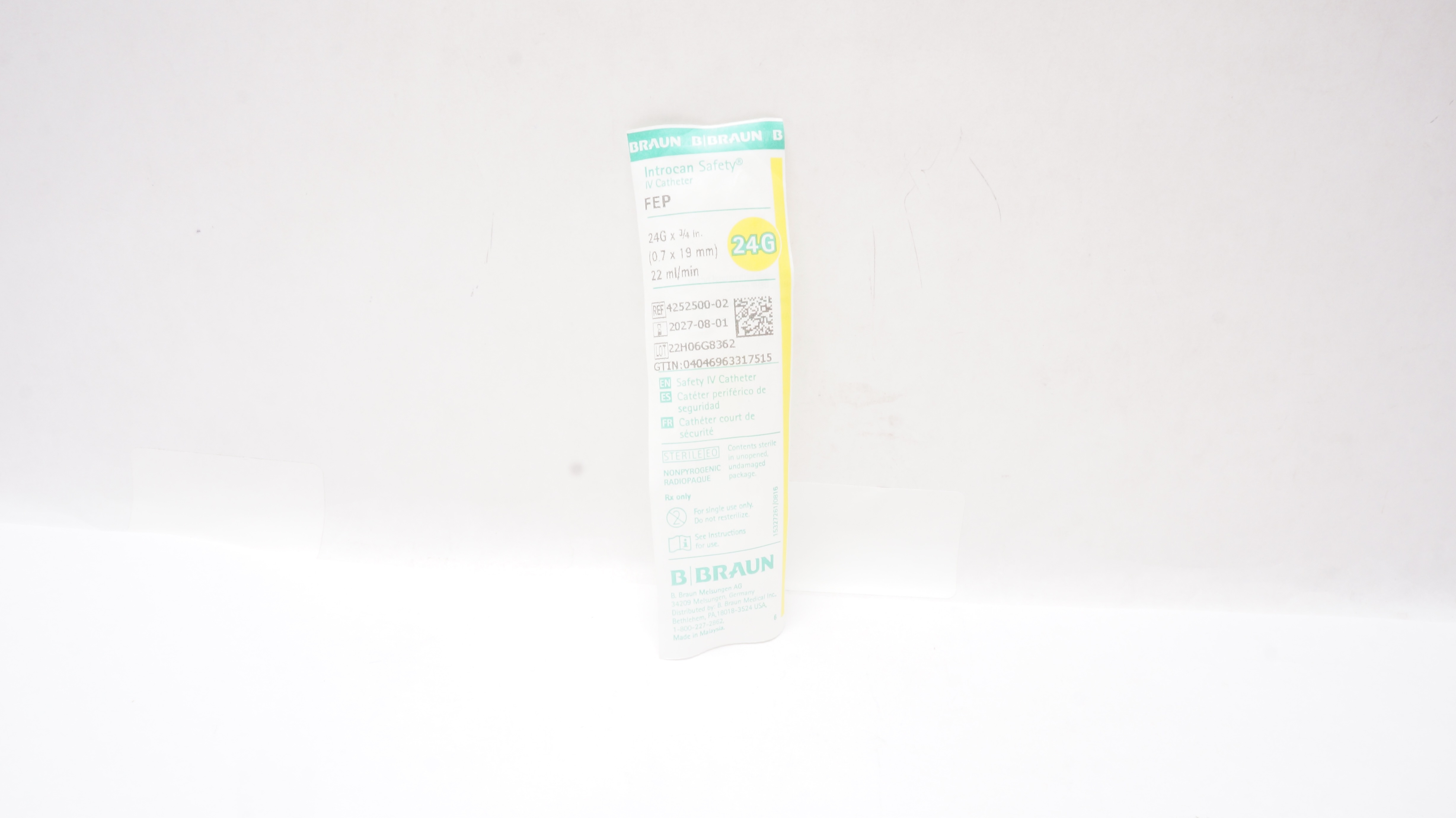 Braun 4252500-02 Introcan Safety IV Cath. 24G x 3/4inch 22 mL/min