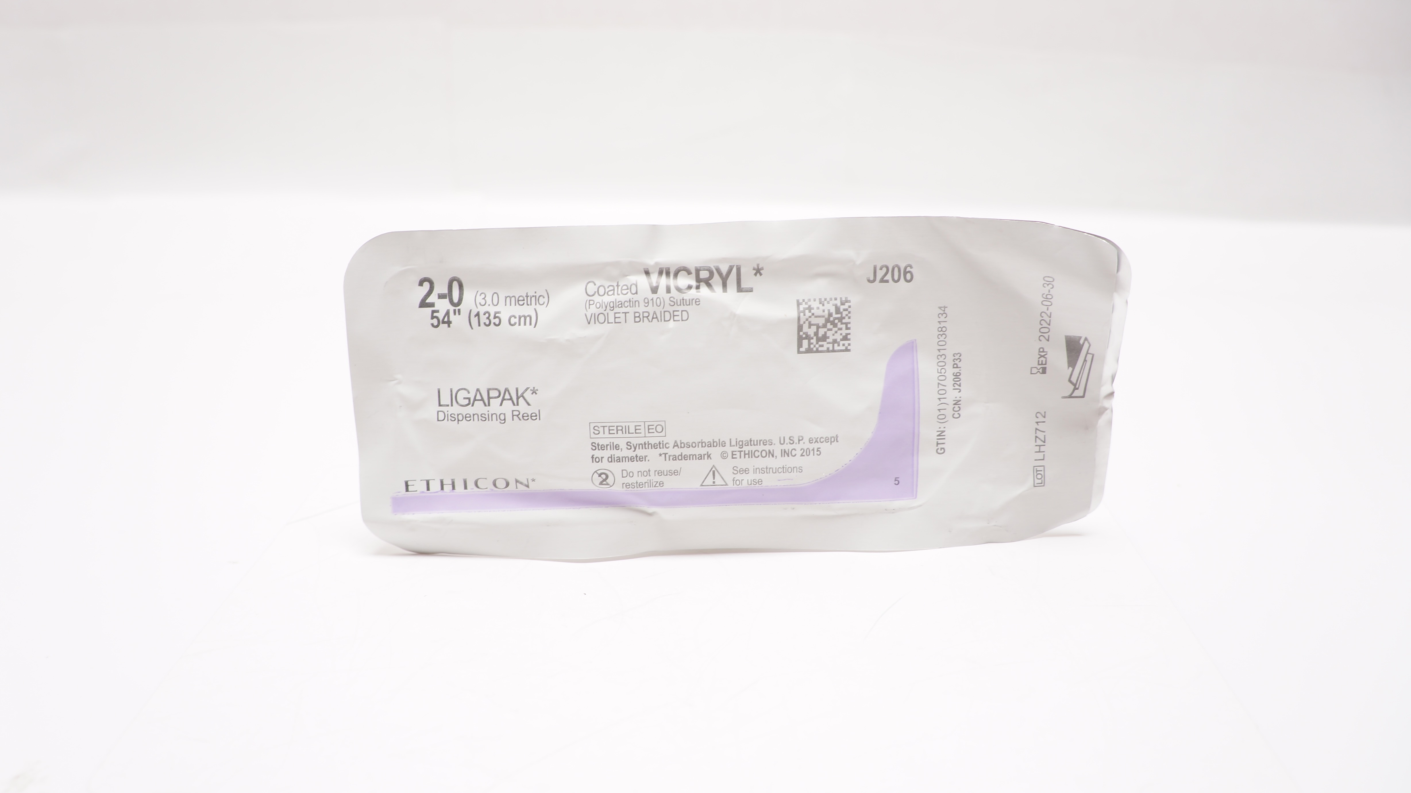 Ethicon J206 2-0 Coated VICRYL, Ligapak Dispensing Reel, 54inch (x)