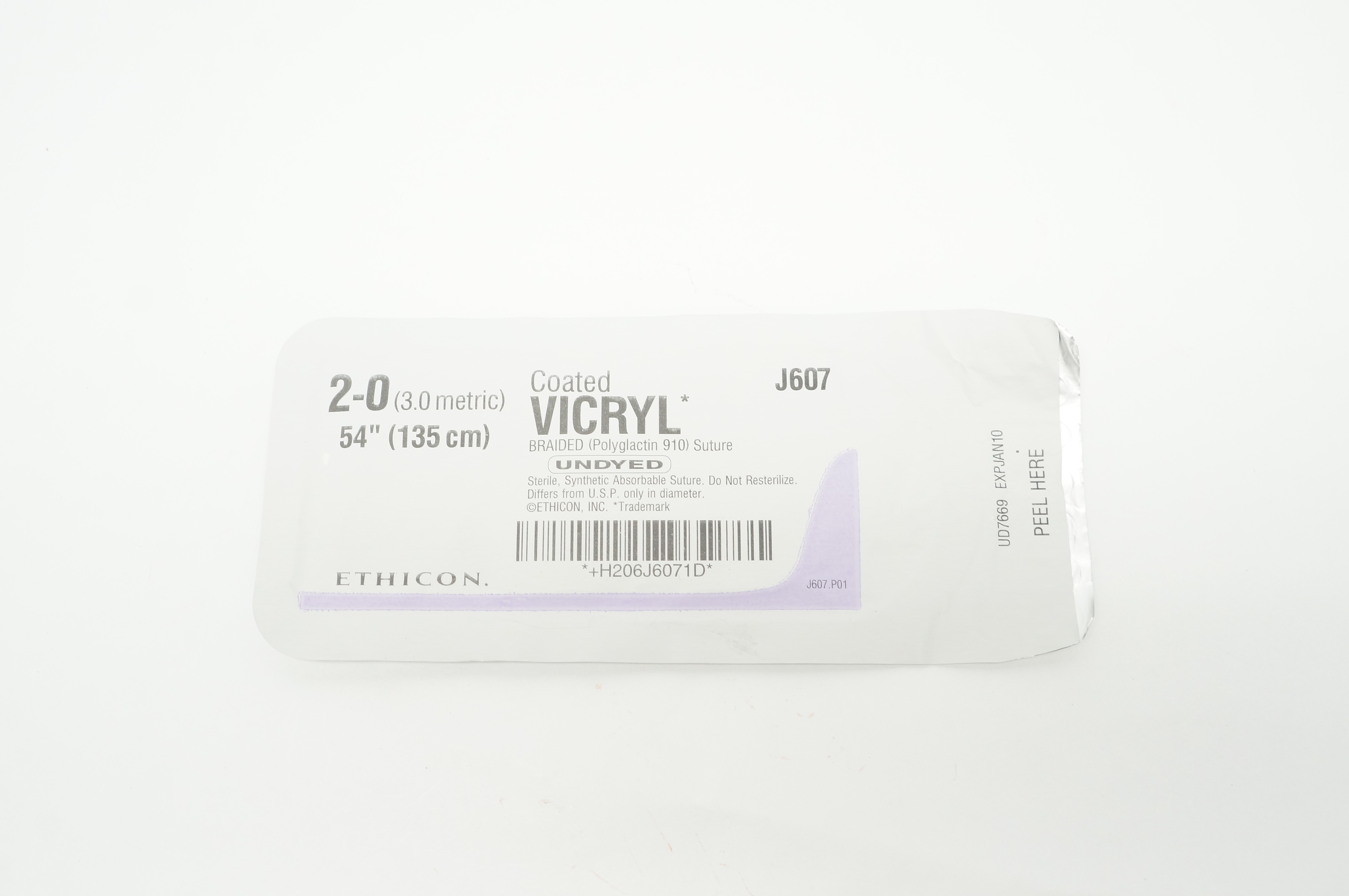 Ethicon J607 2-0 VICRYL SUTUPAK Undyed Braided Absorbable 54inch (x)