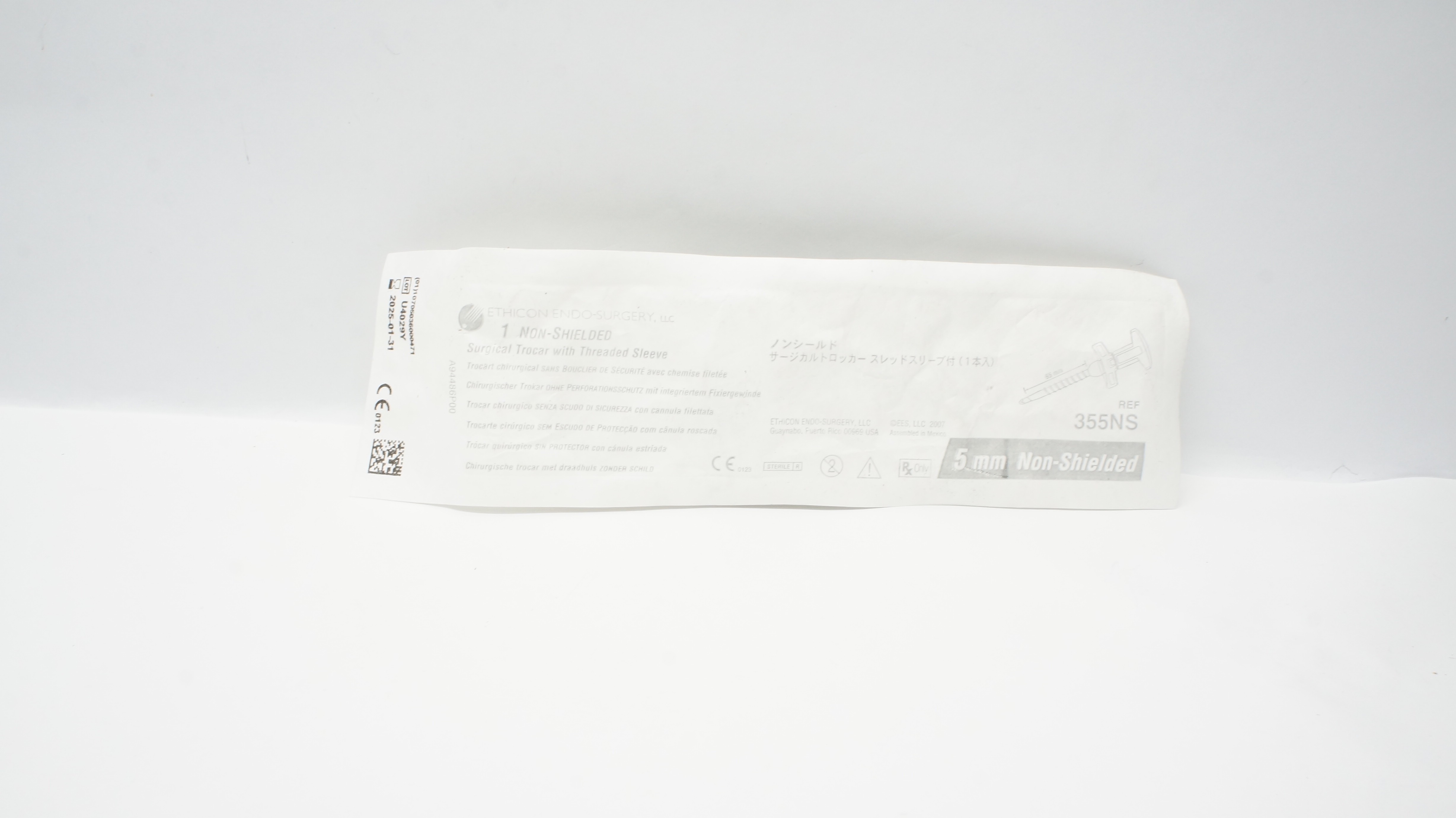 Ethicon 355NS 1 Non-Shielded Surgical Trocar W/Threaded Sleeve 5mm