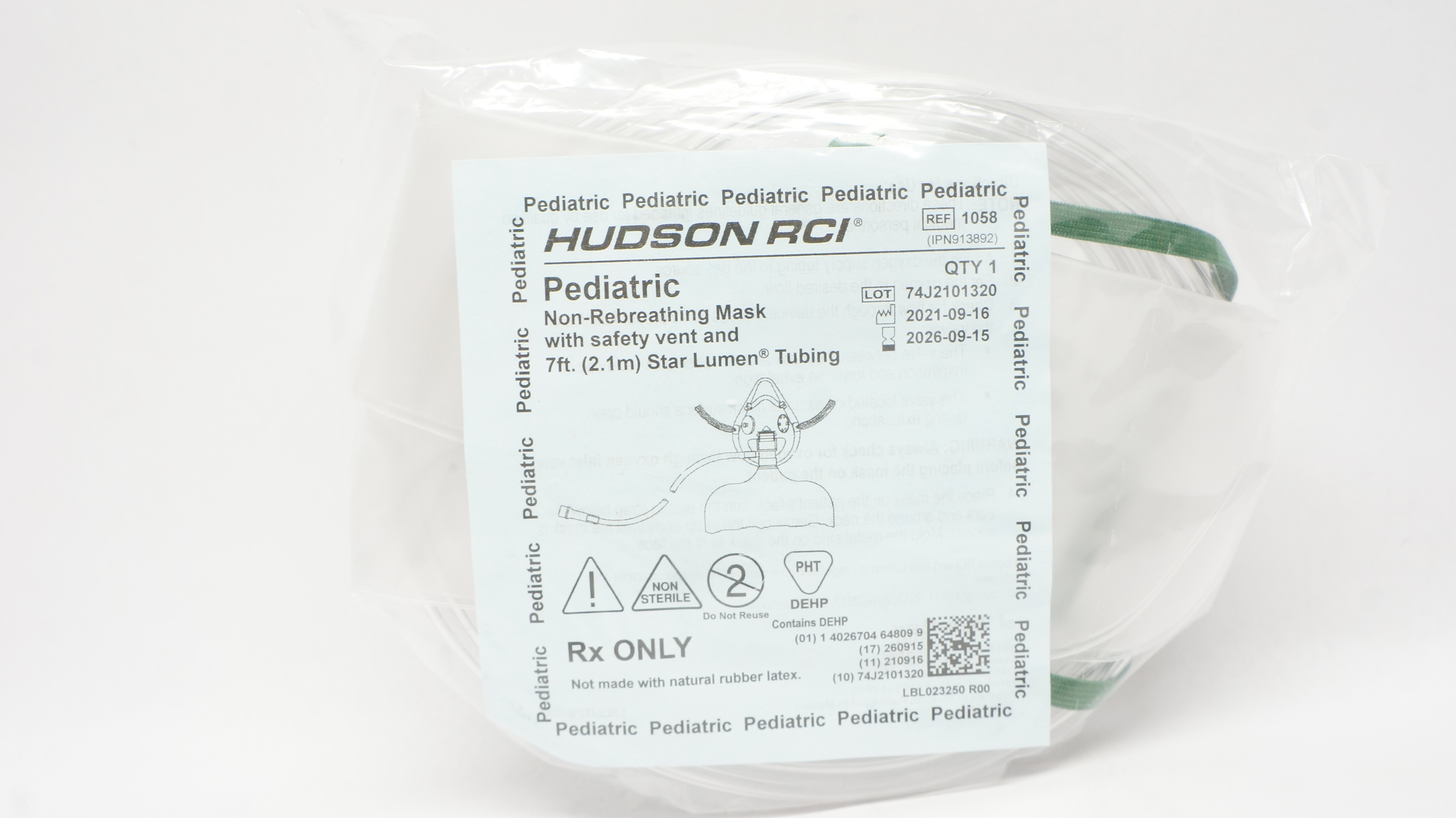 Hudson RCI 1058 Pediatric Non-Rebreathing Mask with Safety Vent & 7Ft. Tubing