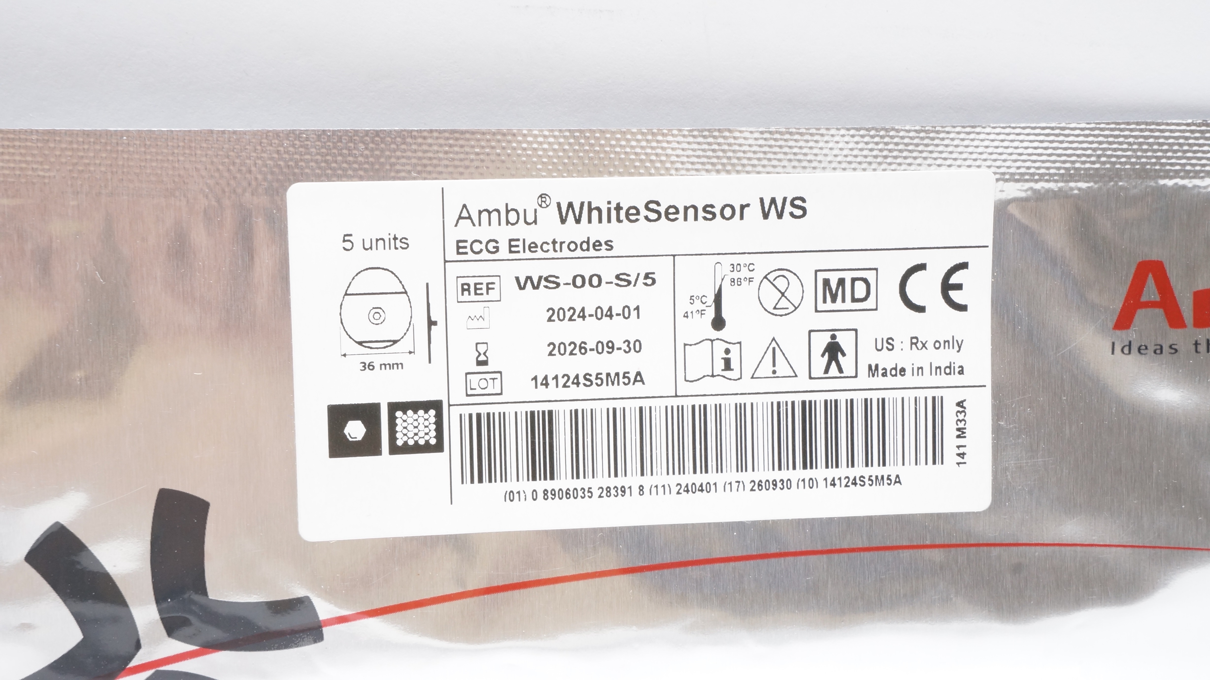 AMBU WS-00-S/5 WhiteSensor ECG Electrodes 36mm - Pack of 5
